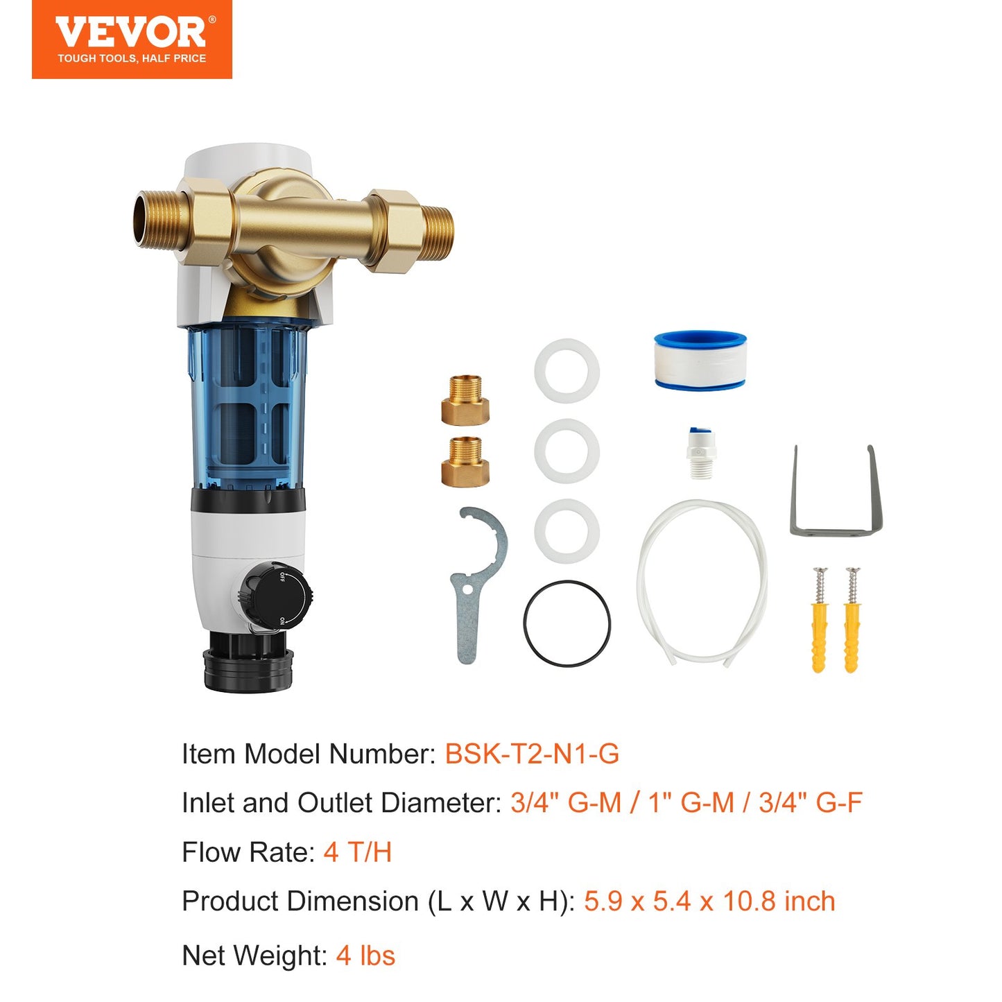 Spin Down-filter, 40 mikron helhussedimentfilter för brunnsvatten, 3/4" GM + 1" GM + 3/4" GF, 4 T/H hög flödeshastighet, för vattenfiltreringssystem i hela huset, brunnsvattensedimentfilter