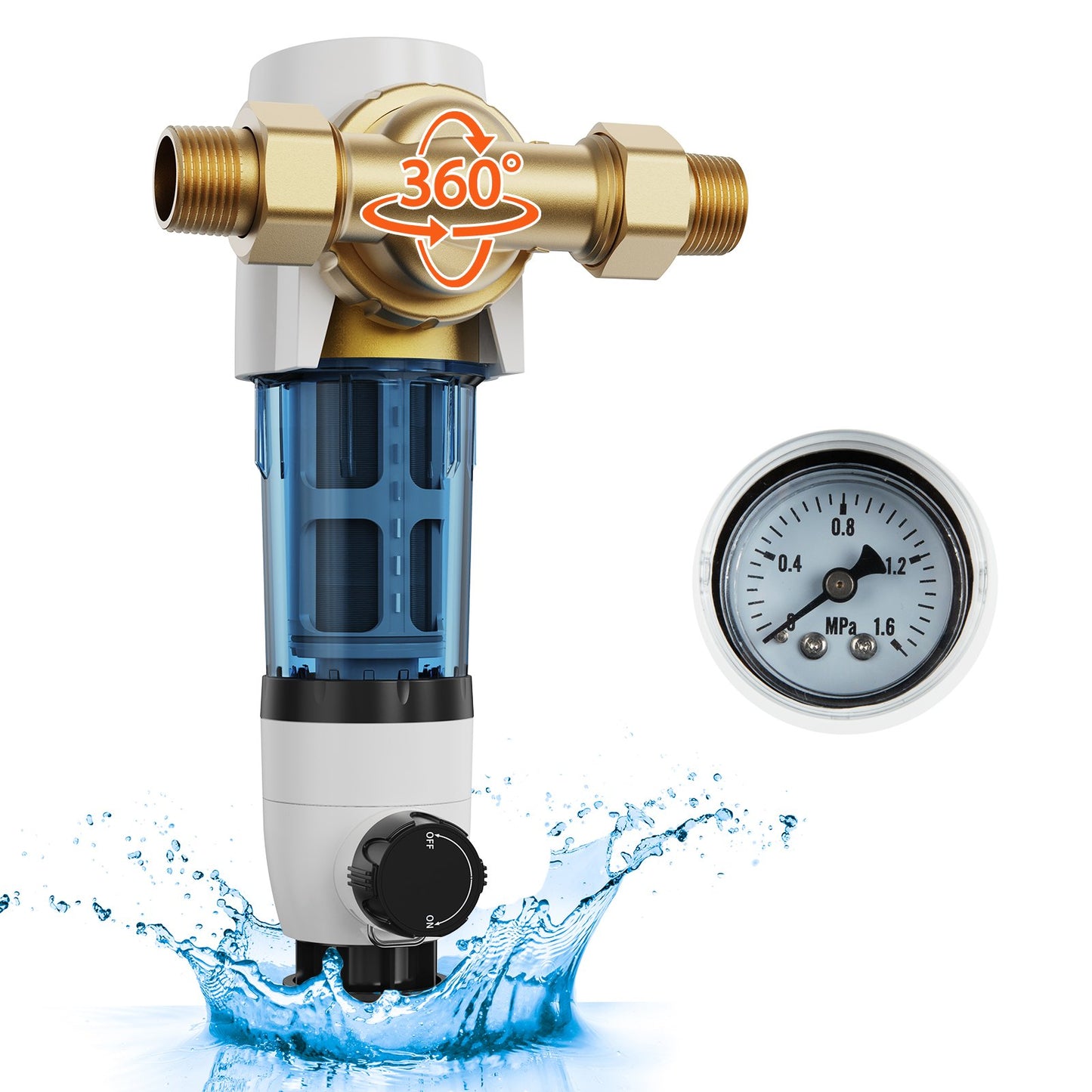 Spin Down-filter, 40 mikron helhussedimentfilter för brunnsvatten, 3/4" GM + 1" GM + 3/4" GF, 4 T/H hög flödeshastighet, för vattenfiltreringssystem i hela huset, brunnsvattensedimentfilter