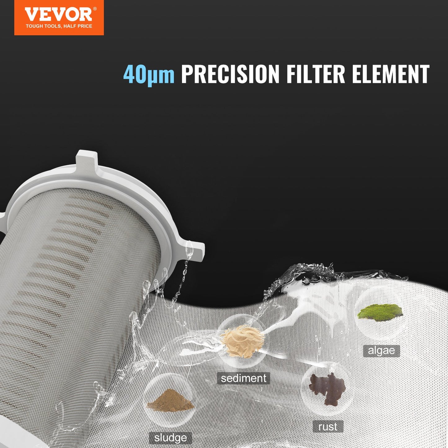 Spin Down-filter, 40 mikron helhussedimentfilter för brunnsvatten, 3/4" GF + 1" GM, 4 T/H hög flödeshastighet, för hela husets vattenfiltreringssystem, brunnsvattensedimentfilter