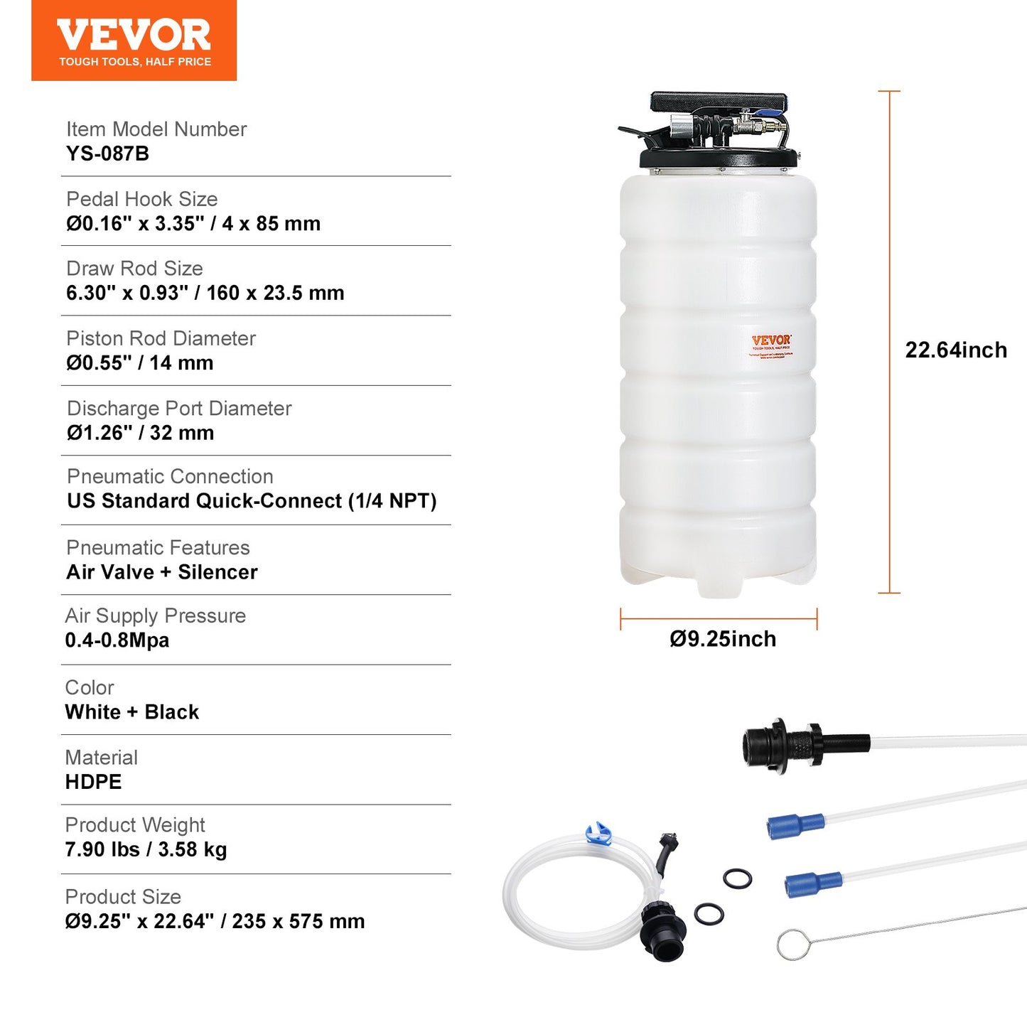 Vätskeutsug, 4 gallon (15 liter), pneumatisk/manuell oljebytare Vakuumvätskeutsug med oljesticka och sugslang, oljeutsugsbytespump för vakuumevakuering av fordonsvätskor
