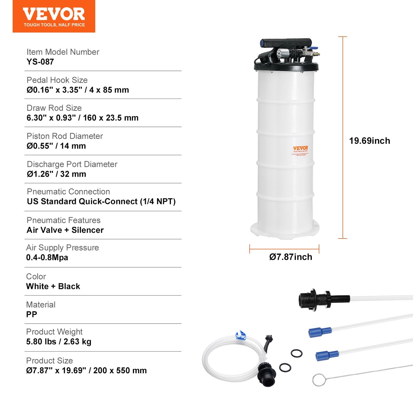 Flüssigkeitsabsauger, 1,74 Gallonen (6,5 Liter), pneumatischer/manueller Ölwechsler, Vakuum-Flüssigkeitsabsauger mit Ölmessstab und Saugschlauch, Ölabsauger-Ersatzpumpe zum Vakuumsaugen von Fahrzeugflüssigkeiten