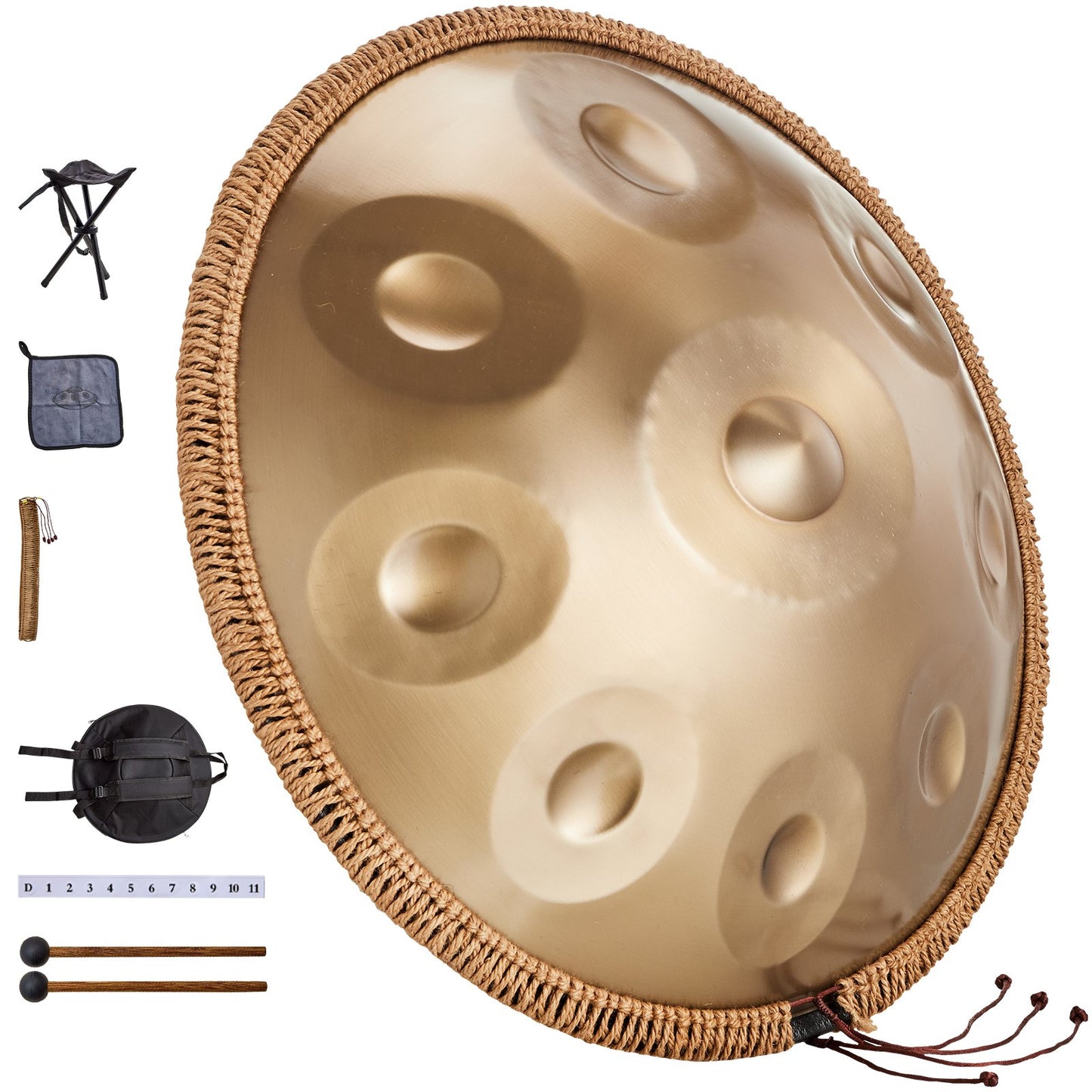 Handpan Trumma 22 in 9 Notes D Minor Steel Handtrumma med klubbor för vuxna
