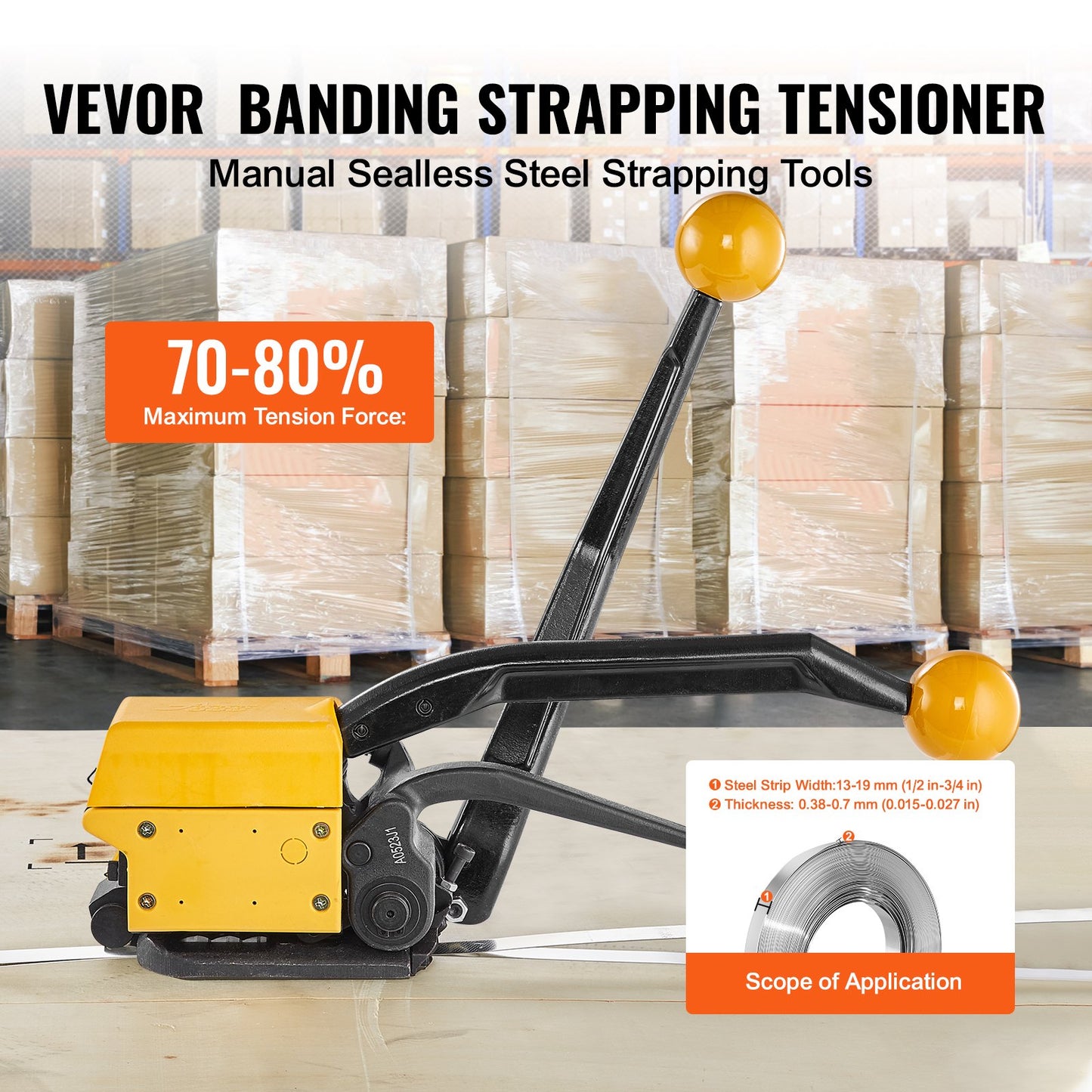 Steel Strapping Tool for 1/2"-3/4" Width, 3-in-1 (Stretcher, Presser, Cutter) Manual Belt Packaging Strapping Machine Packaging Metal Steel Strapping Strapping Tool Machine for Stainless Steel Straps