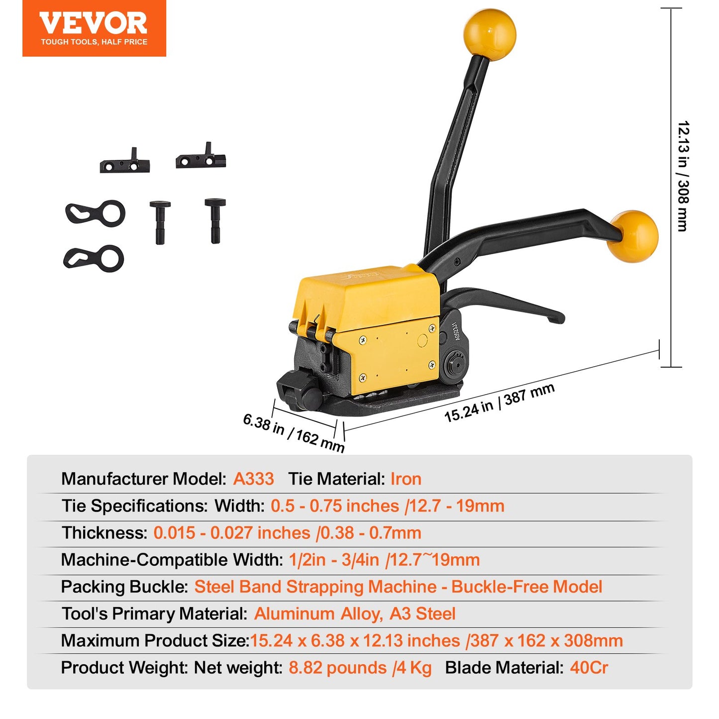 Steel Strapping Tool for 1/2"-3/4" Width, 3-in-1 (Stretcher, Presser, Cutter) Manual Belt Packaging Strapping Machine Packaging Metal Steel Strapping Strapping Tool Machine for Stainless Steel Straps