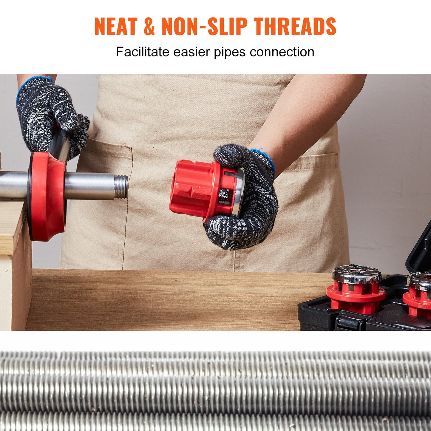 Ratchet Pipe Threader Kit, 1/4" NPT - 1-1/4" NPT Manual Ratchet Pipe Threader, Portable Pipe Threading Tool Set with 6 PCS NPT Nozzles, Storage Case for Galvanized Aluminum Iron Copper Pipes