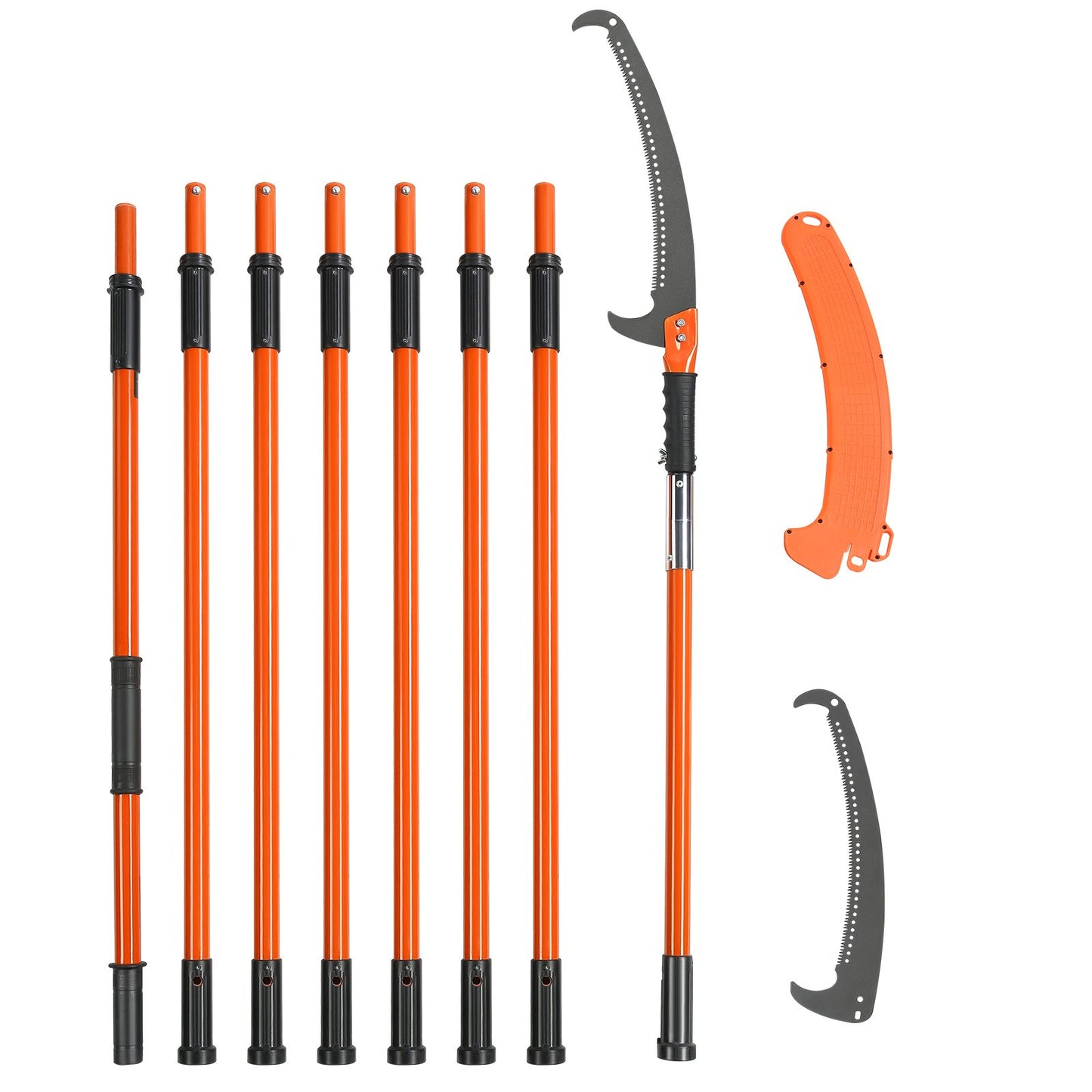Manuell stångsåg, 7,3-27 fot utdragbar trädbeskärare, skarpt stålblad Trimning med höga grenar, manuell grentrimmer med 8 lätta glasfiberhandtag, för beskärning av palmer och buskar