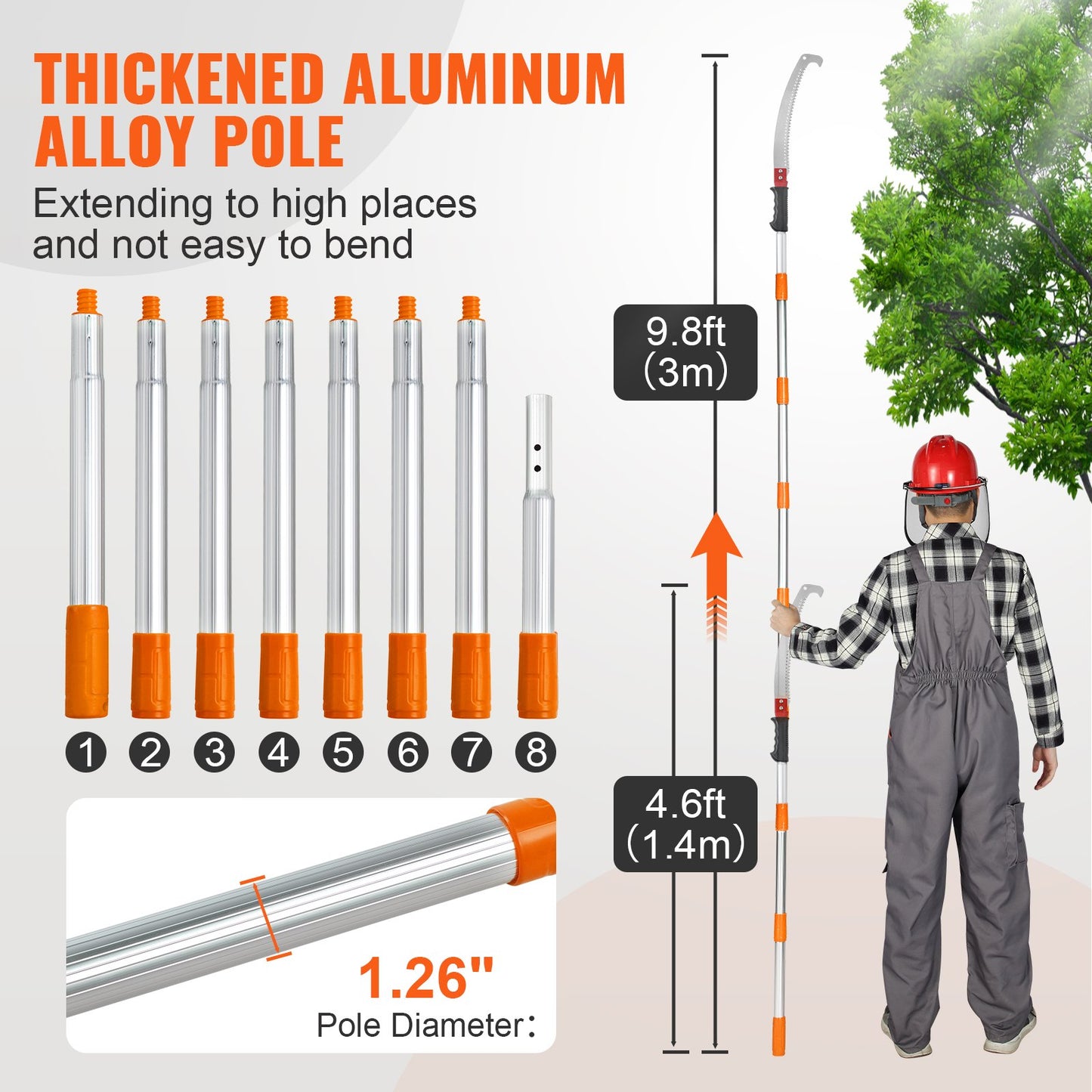Manuelle Astsäge, ausziehbare Baumschere mit 1,4–2,9 m Länge, scharfe Stahlklinge zum Beschneiden hoher Äste, manueller Astschere mit leichtem Griff aus Aluminiumlegierung, zum Beschneiden von Palmen und Sträuchern