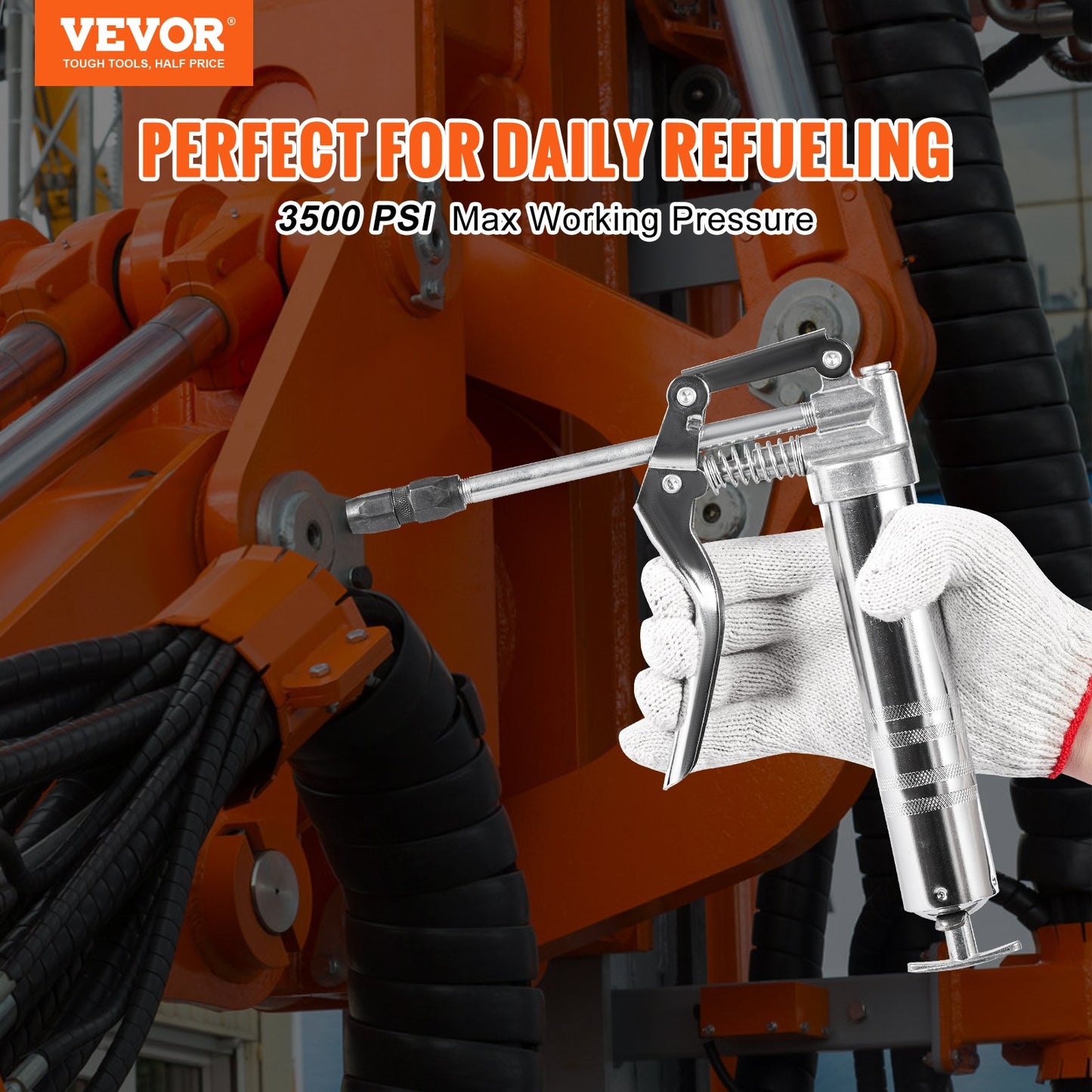 Pistol Grip Grease Gun, 3500 PSI, 4 OZ / 120 CC Kapacitet Heavy Duty Professional Grease Gun, med 11,65 tum flexibel slang 2 svarta platta kopplingar, 1 förstärkt munstycke och 2 styva metallrör
