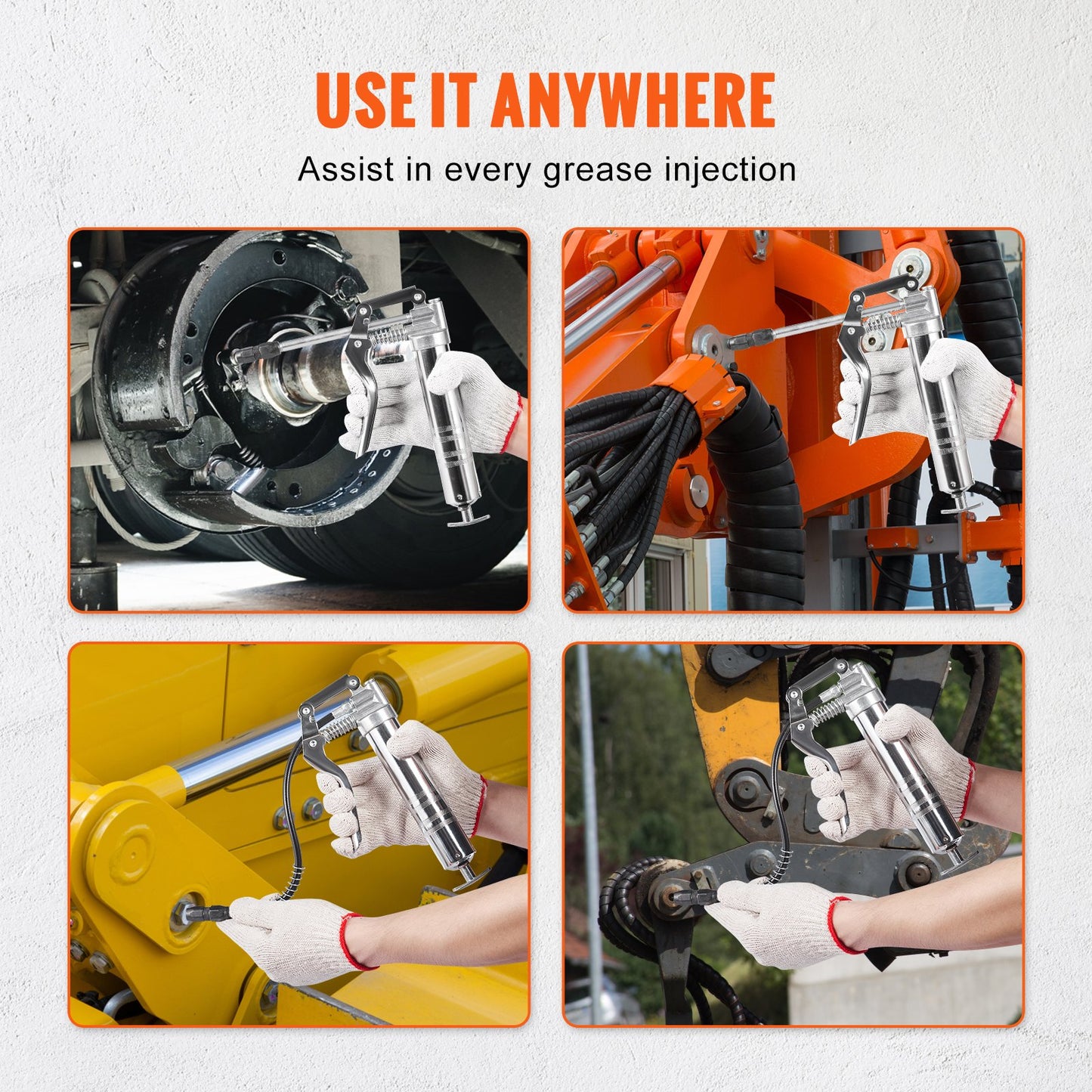 Pistol Grip Grease Gun, 3500 PSI, 4 OZ / 120 CC Kapacitet Heavy Duty Professional Grease Gun, med 11,65 tum flexibel slang 2 svarta platta kopplingar, 1 förstärkt munstycke och 2 styva metallrör