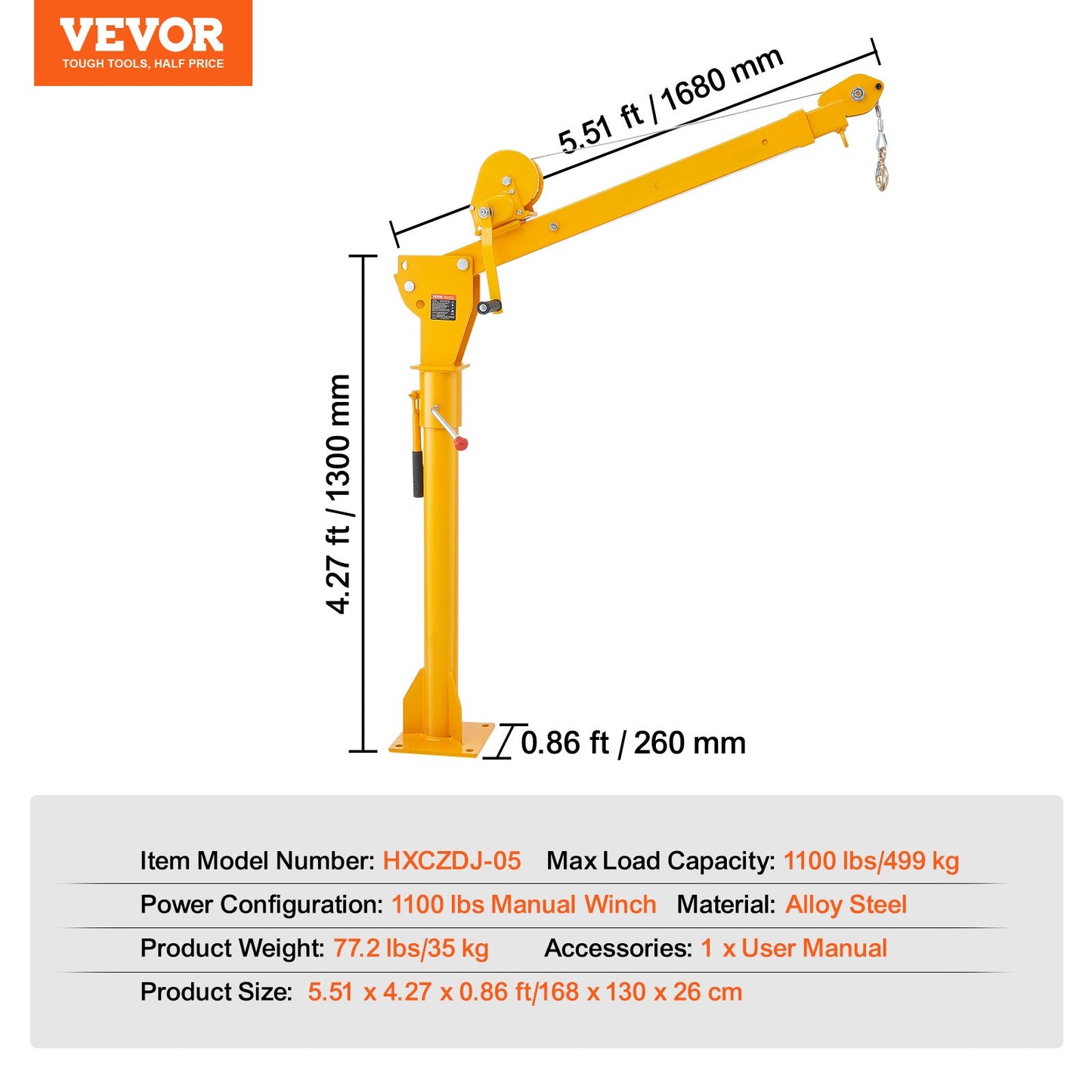 Pickup Lastbil Kran lyftkran 1100 lbs med manuell vinsch 360° hisslyft