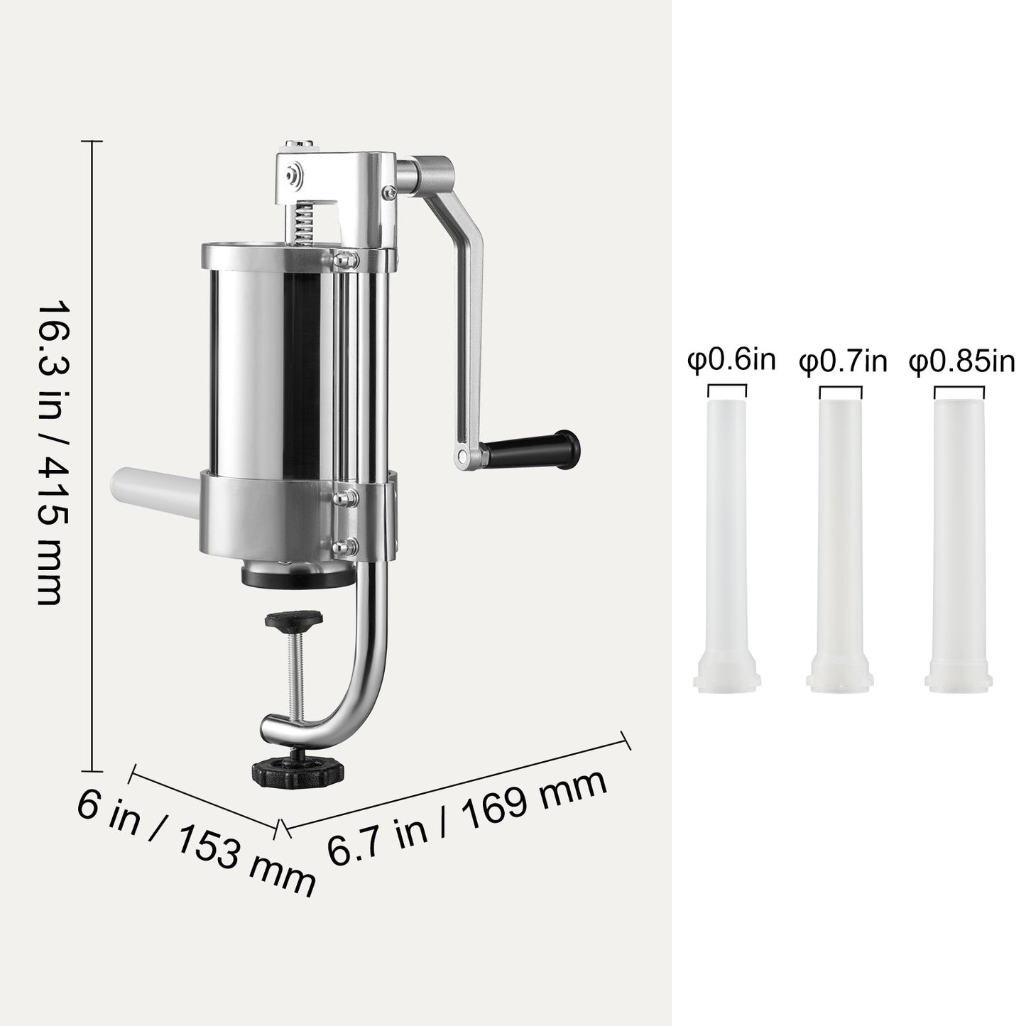 Sausage Stuffer, 2.5LBS/1.5L Capacity, 304 Stainless Steel Vertical Sausage Stuffer, Sausage Filling Machine with 3 Filling Tubes, Suction Base and Manual Crank for Home or Commercial Use
