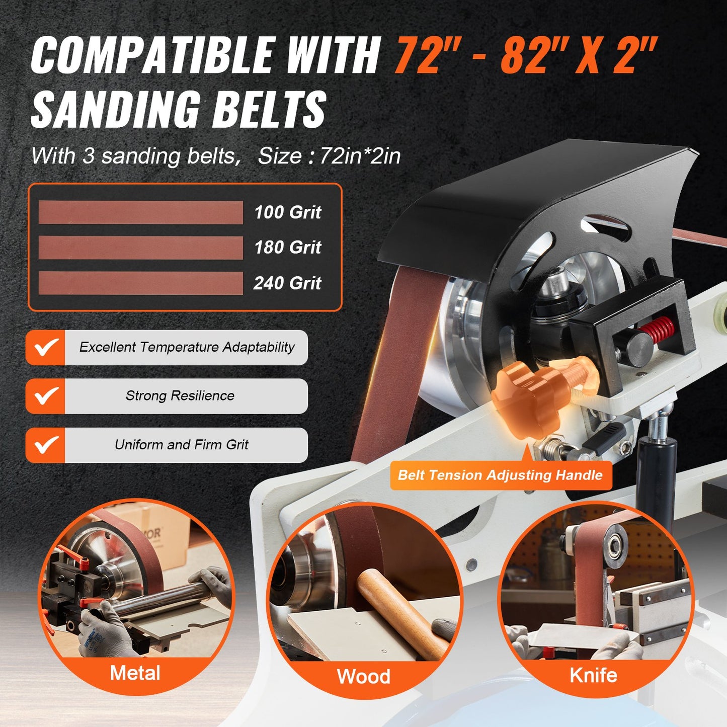 Bandslipmaskin 72 x 2-tums bandpolerare med VFD 3 slipformar