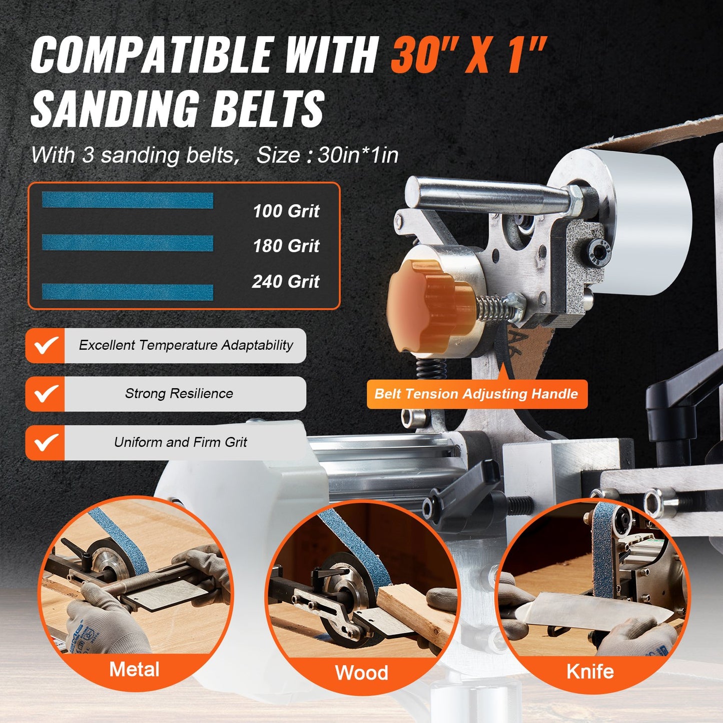 Bandslipmaskin 30 x 1-tums variabel hastighet med VFD 2 slipformar