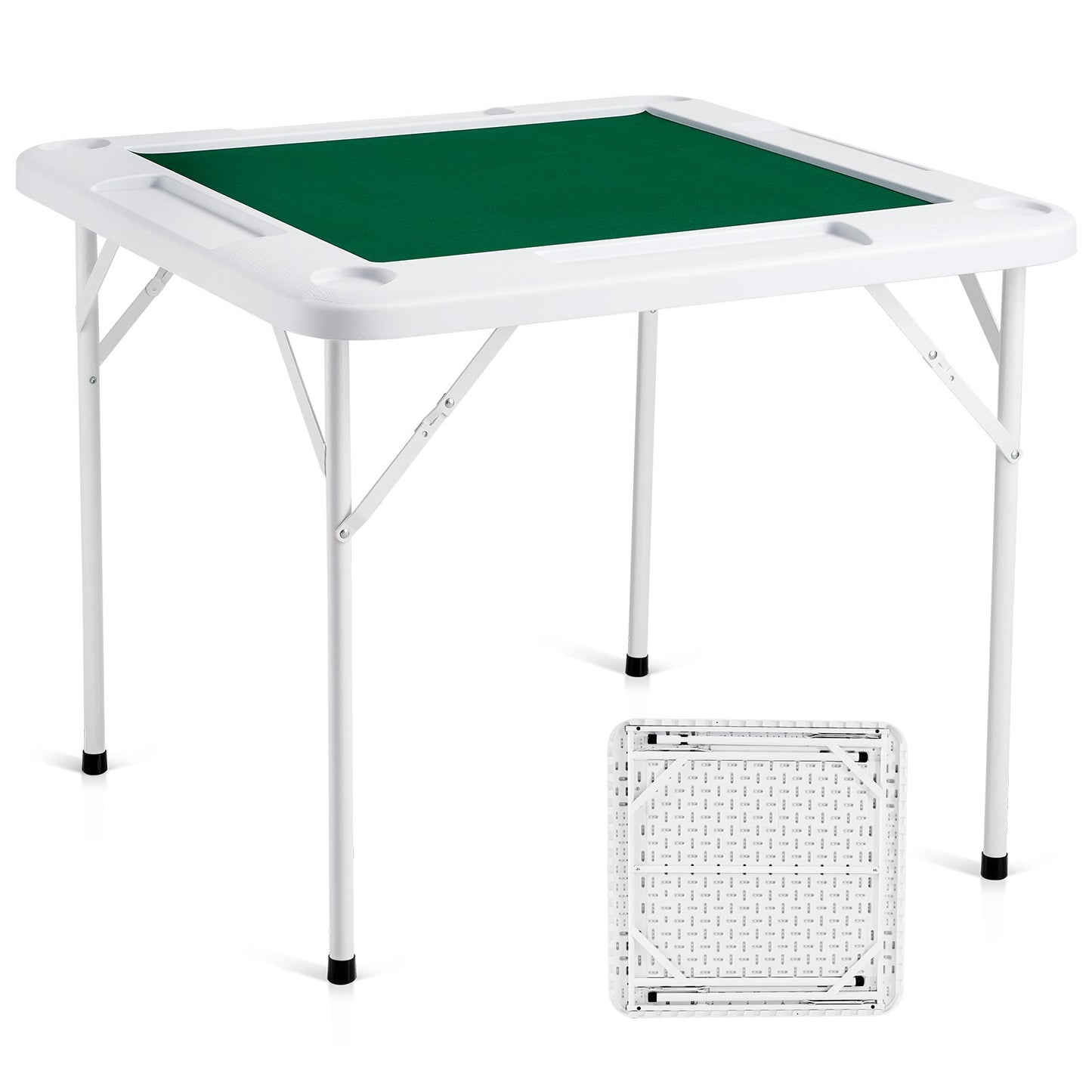 Mahjong bord 4-spelare hopfällbart kortbord & bordsmatta Mugghållare Chipbricka