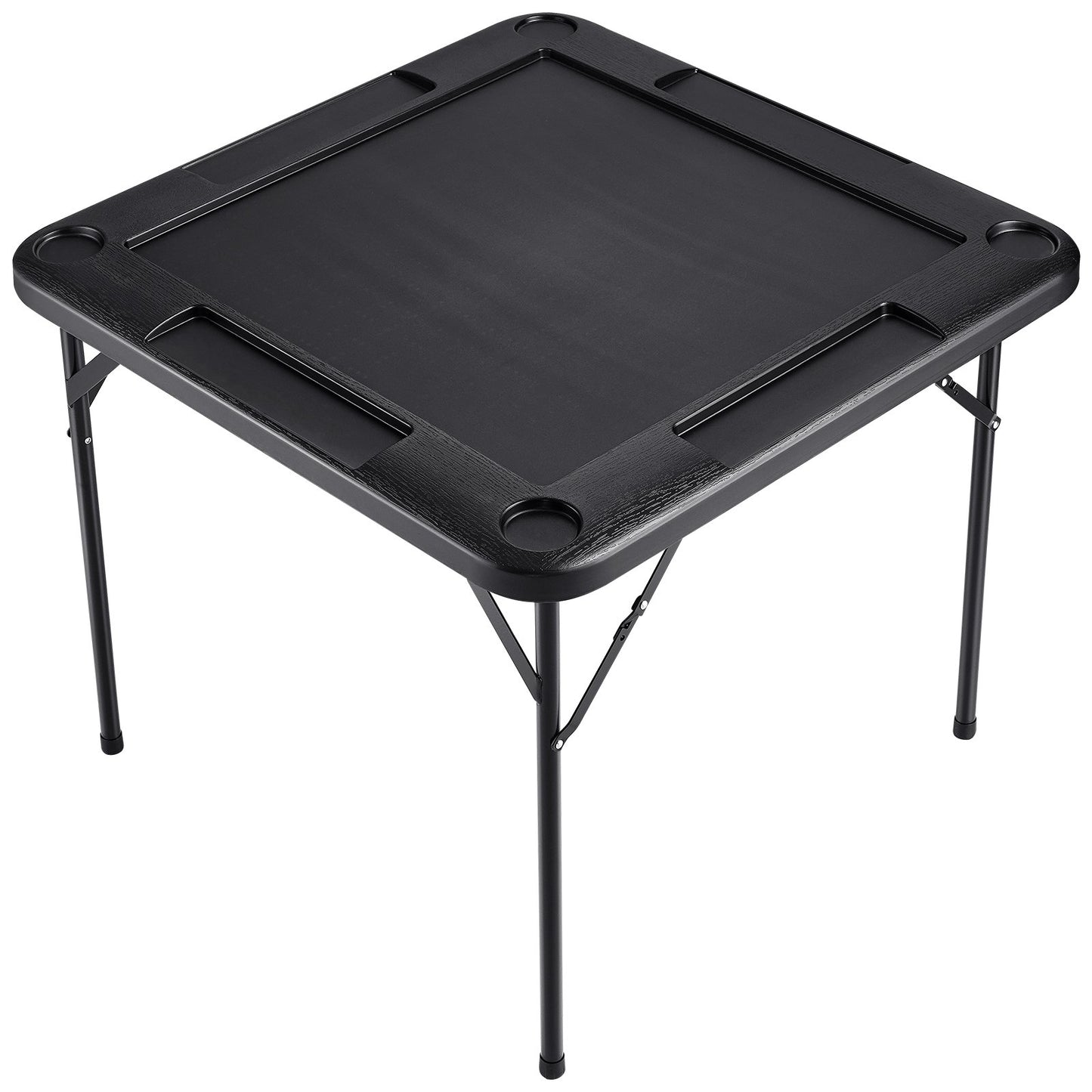 Mahjong Table, Square Folding Card Table for 4 Players with 4 Cup Holders and 4 Chip Trays, Portable Domino Game Table with 1 Set of Dominoes for Mahjong Poke Puzzle, 35.4 x 35.4 inches, Black