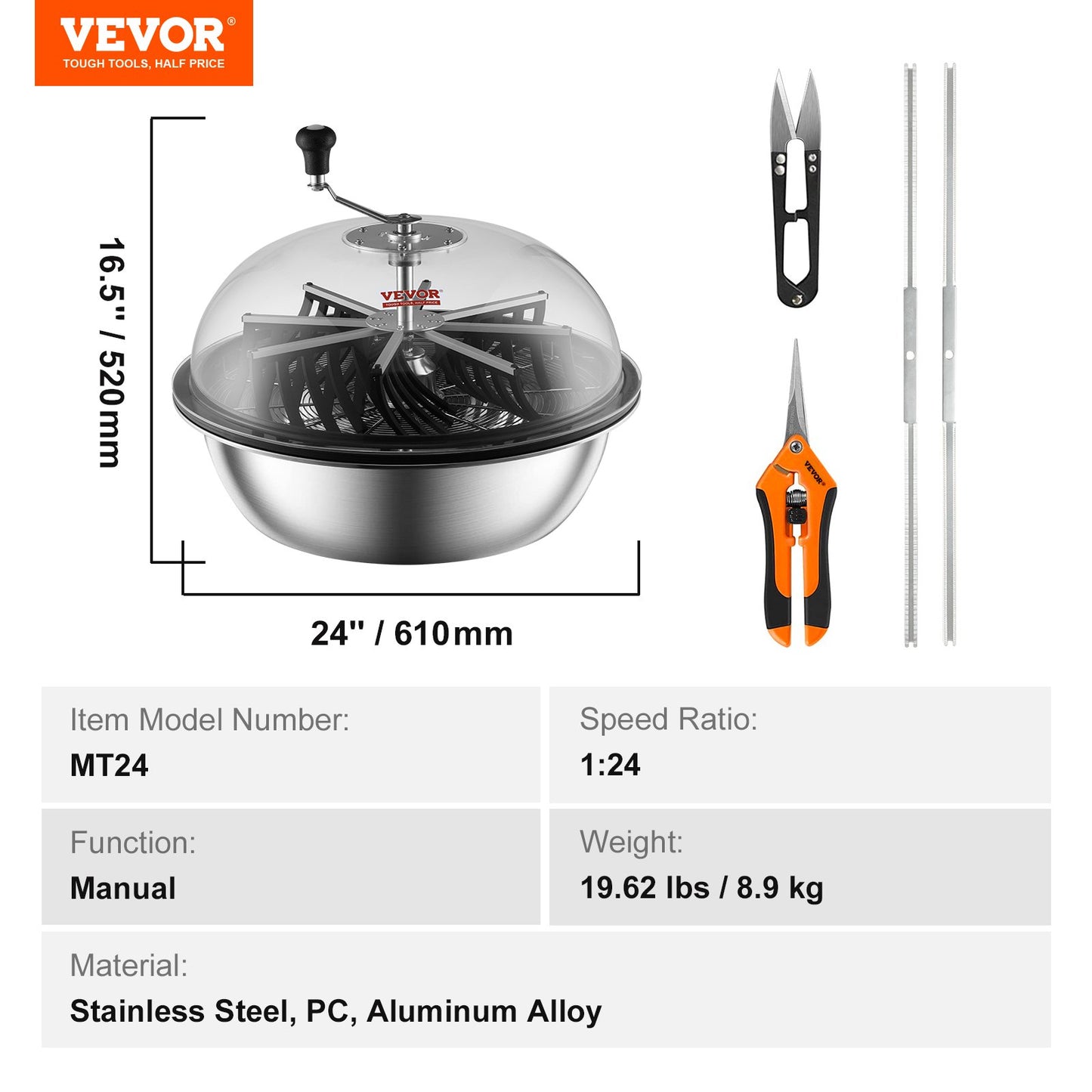 Blattschalen-Trimmer, 24-Zoll-Trimmerschale, manueller Knospenschneider mit Edelstahlklinge für gedrehten Kreiselschnitt, klare Sichtkuppel und Handschere im Lieferumfang enthalten, zum Schneiden von Blättern, Knospen, Blumen