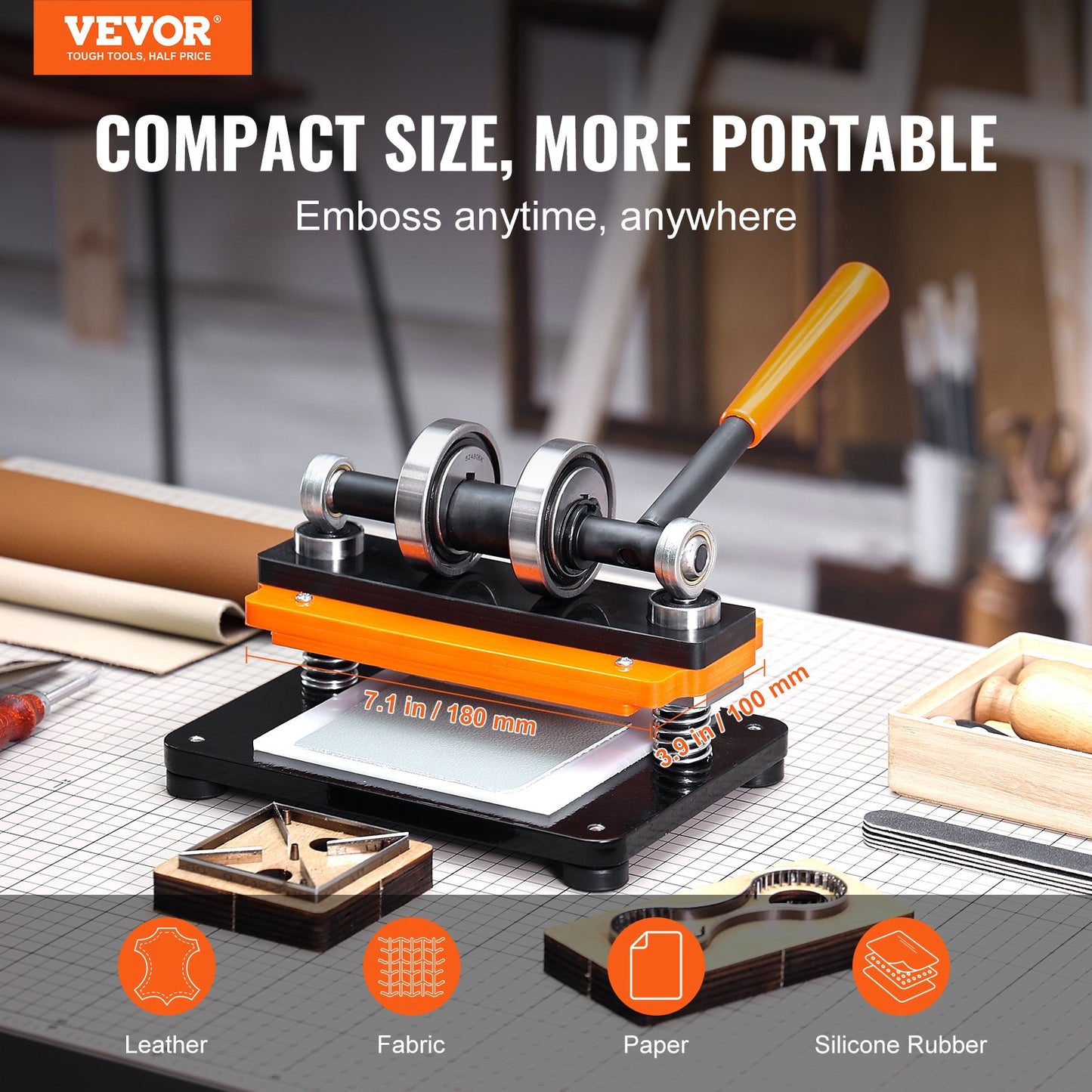 Leather Cutting Machine, 7.1 x 3.9 Inch Embossing Plate Manual Puncher, 0.47 Inch Pressure Impact Leather Embossing Machine, Double Guide Shaft Punching Machine for Various Materials