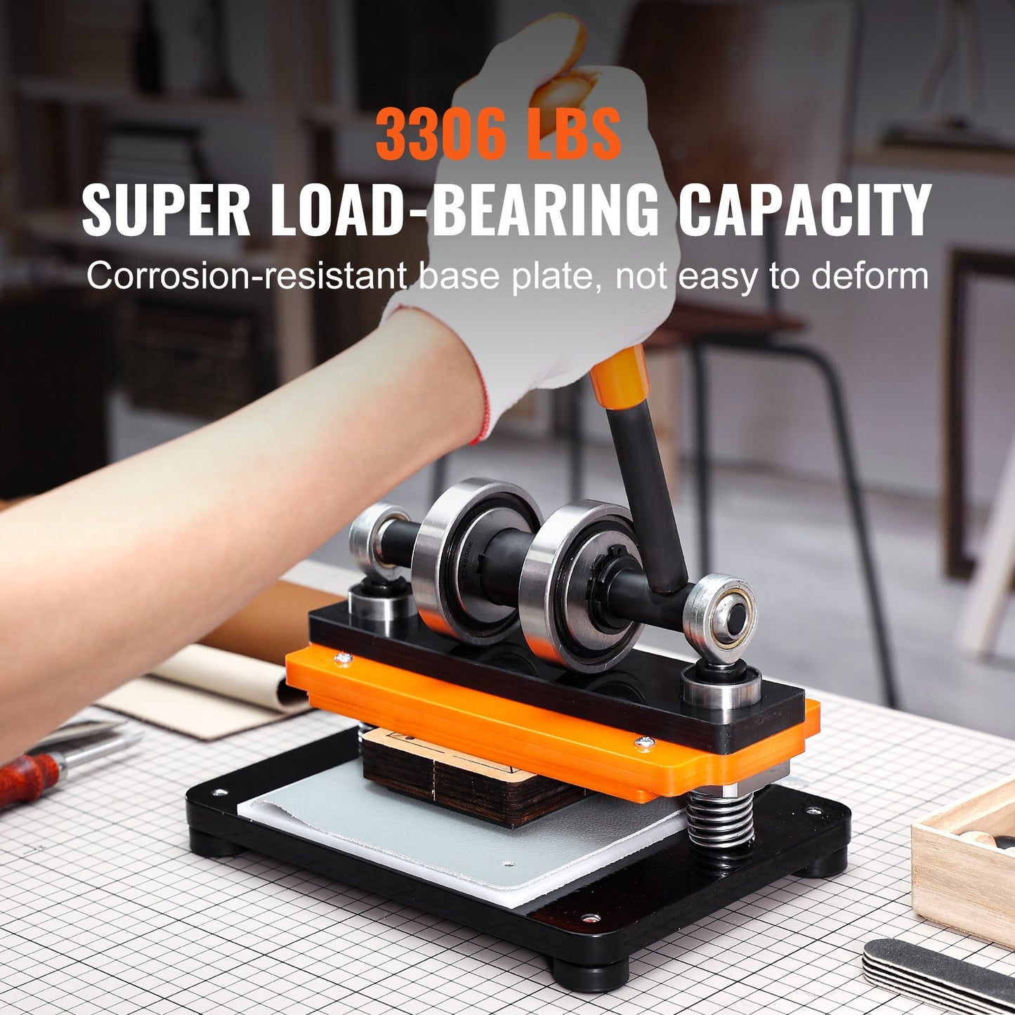 Leather Cutting Machine, 7.1 x 3.9 Inch Embossing Plate Manual Puncher, 0.47 Inch Pressure Impact Leather Embossing Machine, Double Guide Shaft Punching Machine for Various Materials