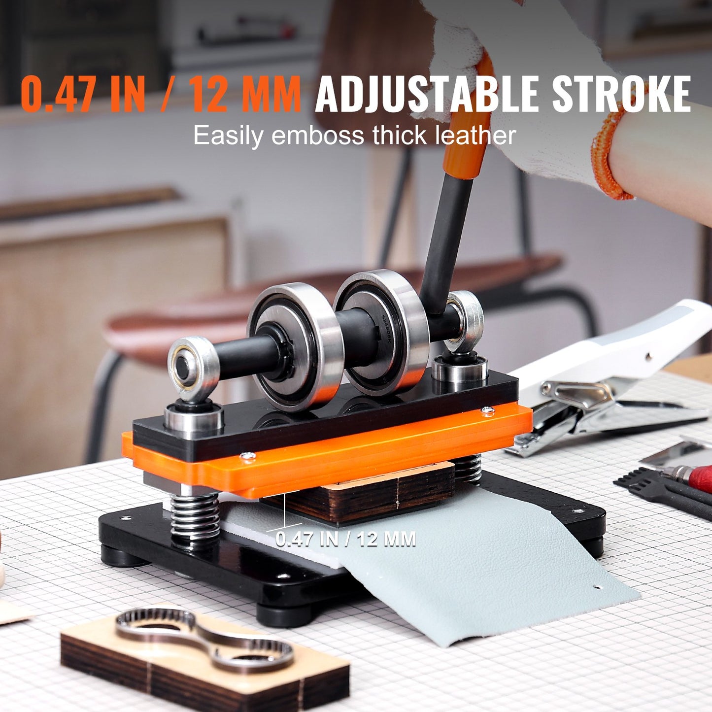 Leather Cutting Machine, 7.1 x 3.9 Inch Embossing Plate Manual Puncher, 0.47 Inch Pressure Impact Leather Embossing Machine, Double Guide Shaft Punching Machine for Various Materials