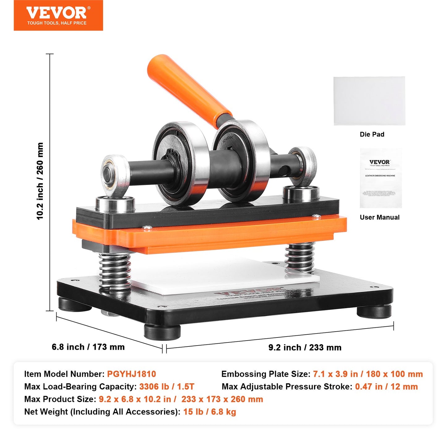 Leather Cutting Machine, 7.1 x 3.9 Inch Embossing Plate Manual Puncher, 0.47 Inch Pressure Impact Leather Embossing Machine, Double Guide Shaft Punching Machine for Various Materials