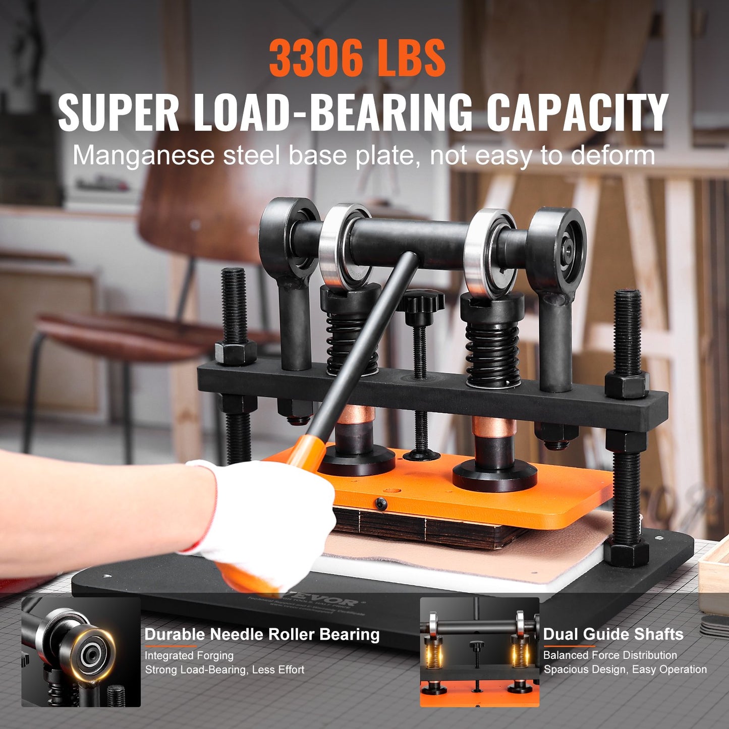 Leather Cutting Machine, 11 x 5.5 Inch Embossing Plate Manual Puncher, 0.47 Inch Pressure Impact Leather Embossing Machine, Double Guide Shaft Punching Machine for Various Materials