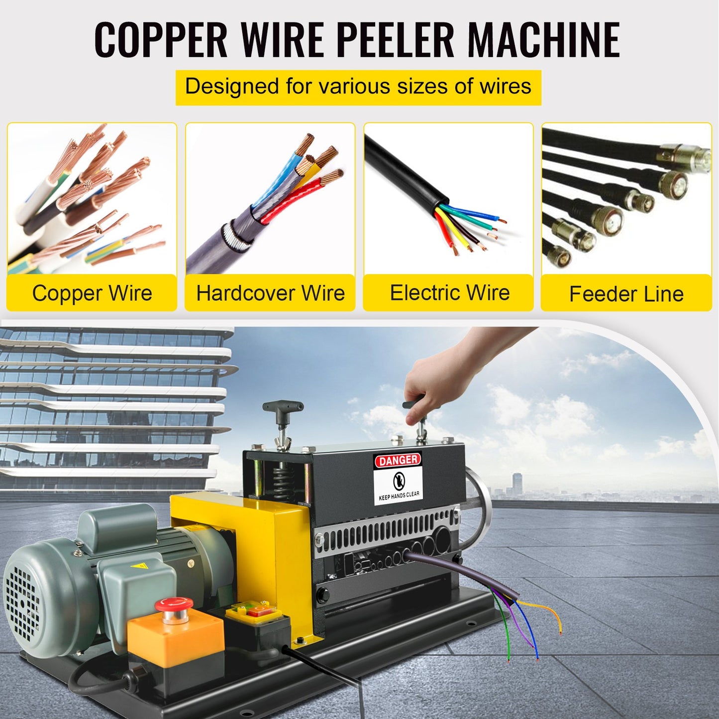 400 W elektrische Abisoliermaschine, 1,5–38 mm tragbarer automatischer Abisolierer, Kabelabisoliermaschine mit 10 Klingen für das Recycling von Kupferschrott