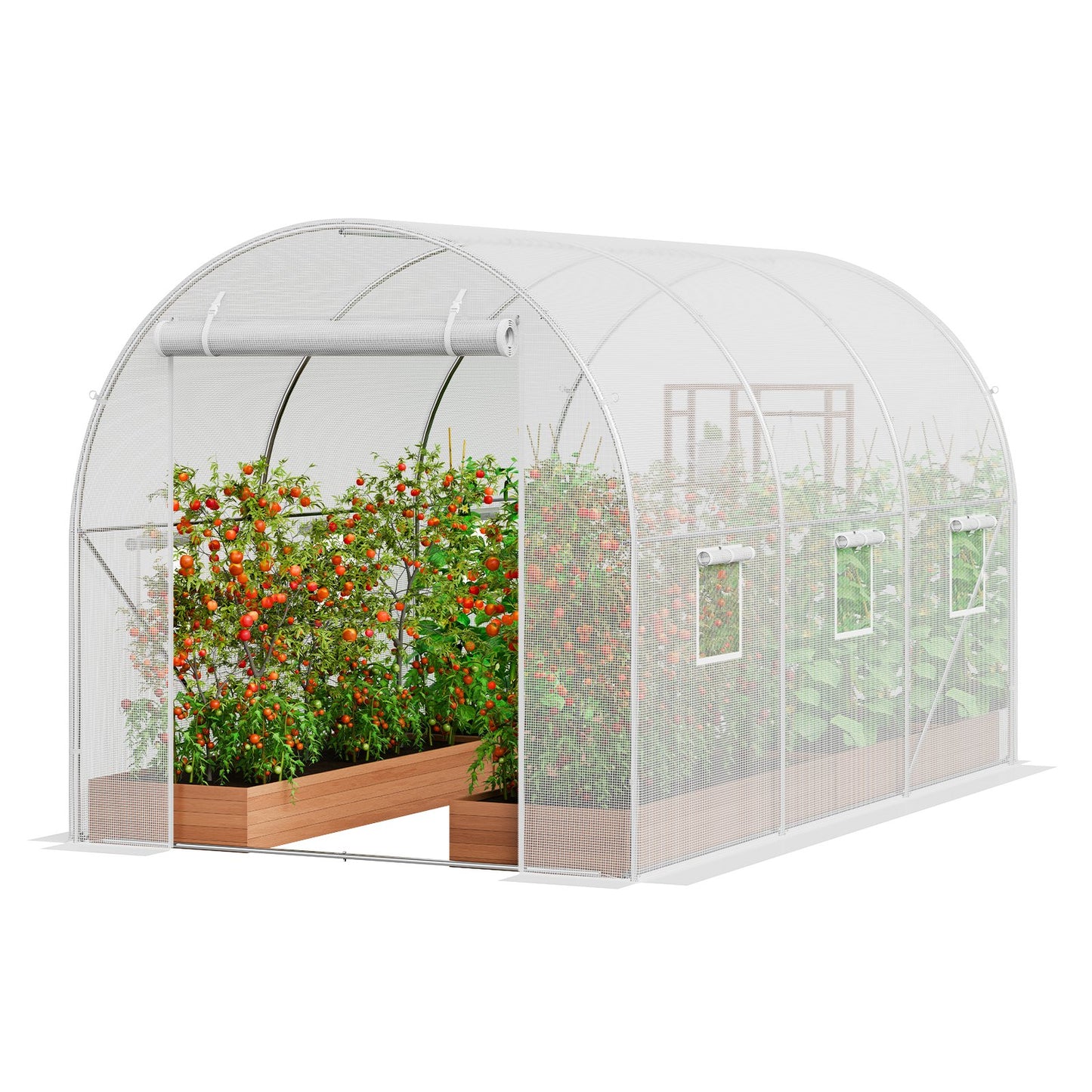 Walk-in Tunnel Växthus 9,58x6,43x6,23 fot galvaniserad ram PE Cover Vit
