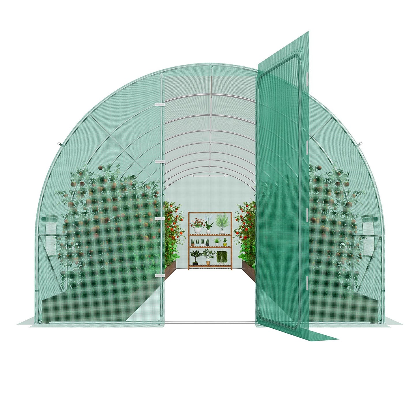 Begehbares Tunnelgewächshaus 27,38x9,5x7,38ft Verzinkter Rahmen PE-Abdeckung Grün