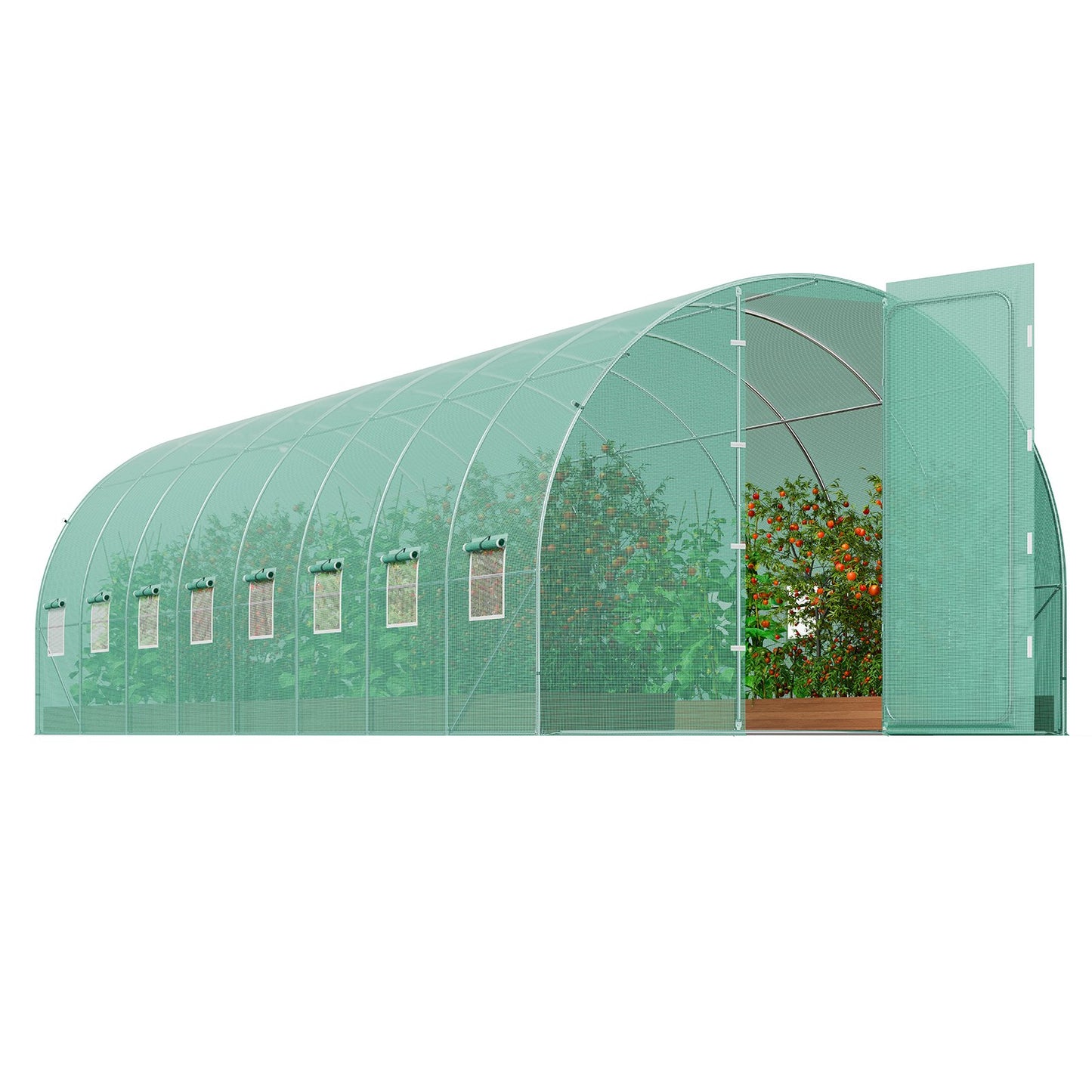 Begehbares Tunnelgewächshaus 27,38x9,5x7,38ft Verzinkter Rahmen PE-Abdeckung Grün
