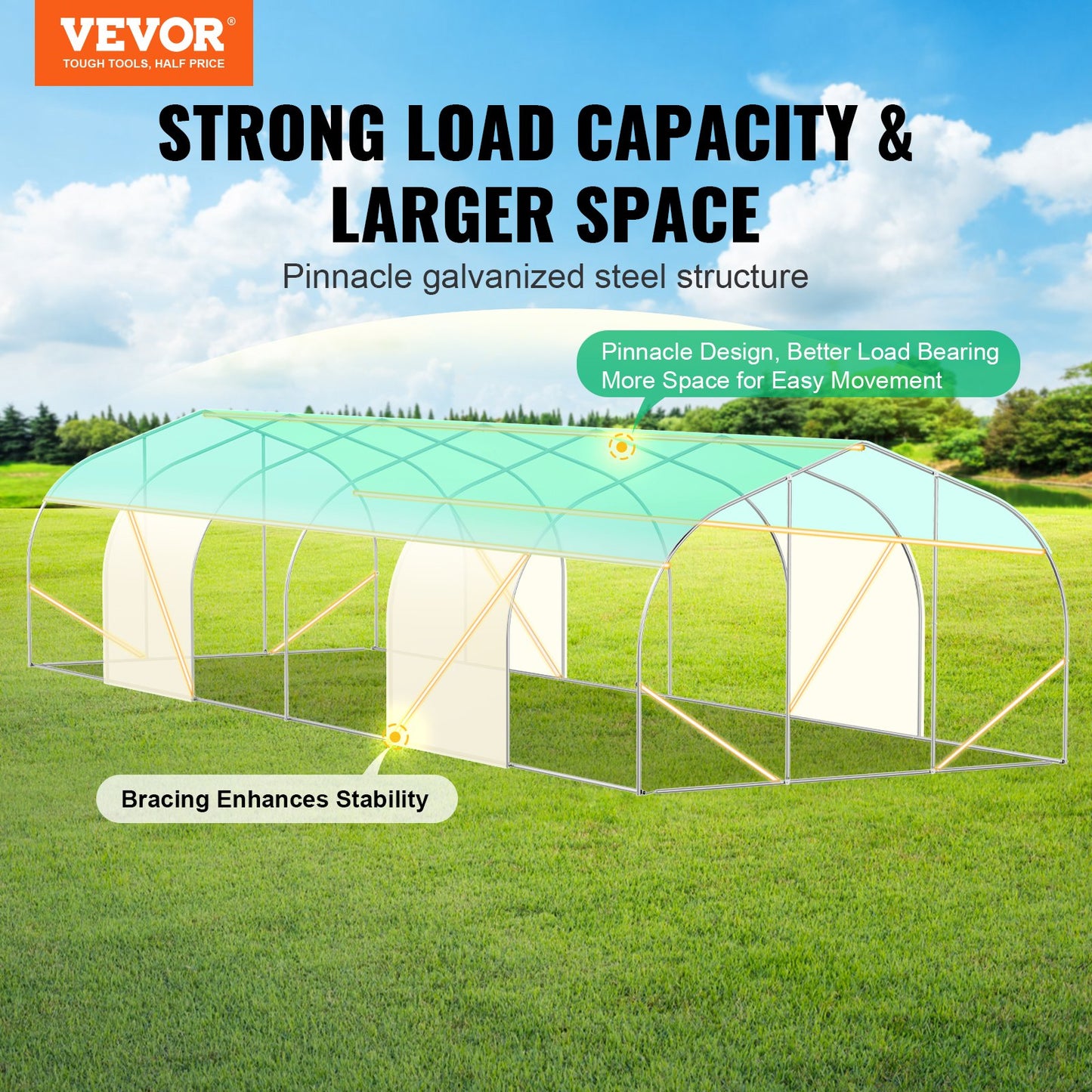 Walk-in Tunnel Växthus 29,53x9,84x6,6ft Galvaniserad ram PE Cover Grön