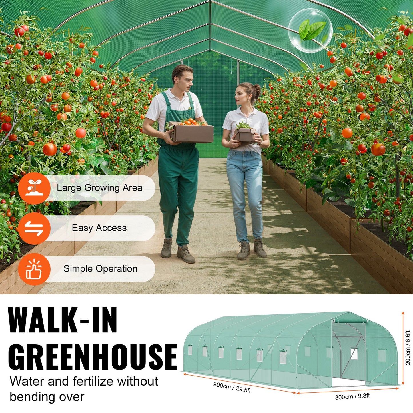Walk-in Tunnel Växthus 29,53x9,84x6,6ft Galvaniserad ram PE Cover Grön