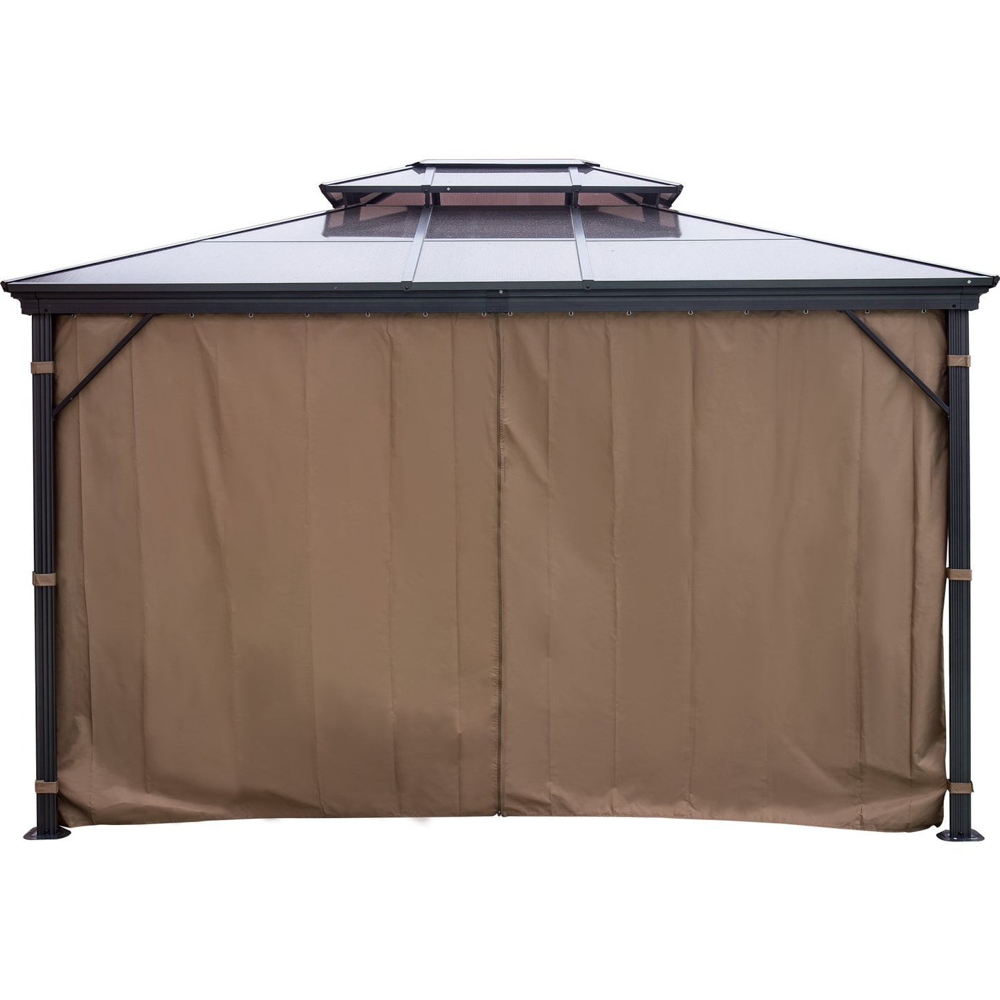 Terrassenpavillon, 3,0 x 3,6 m, Hardtop-Pavillon, Pavillon mit Moskitonetz, Außenpavillon, Terrassenzelt, Gartenmarkisen, Ersatzdach, Doppeldach-Pavillon für Terrassen, Garten, Haus, Rasen, Braun