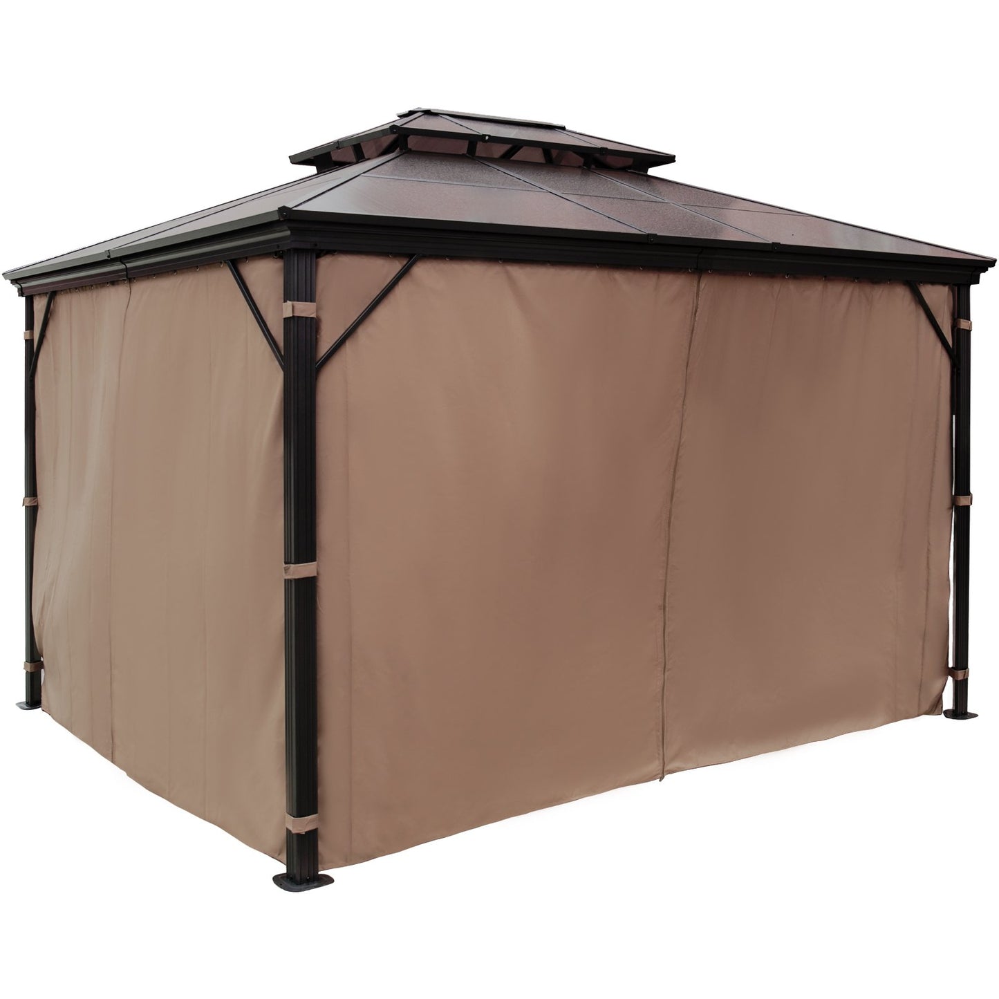Terrassenpavillon, 3,0 x 3,6 m, Hardtop-Pavillon, Pavillon mit Moskitonetz, Außenpavillon, Terrassenzelt, Gartenmarkisen, Ersatzdach, Doppeldach-Pavillon für Terrassen, Garten, Haus, Rasen, Braun