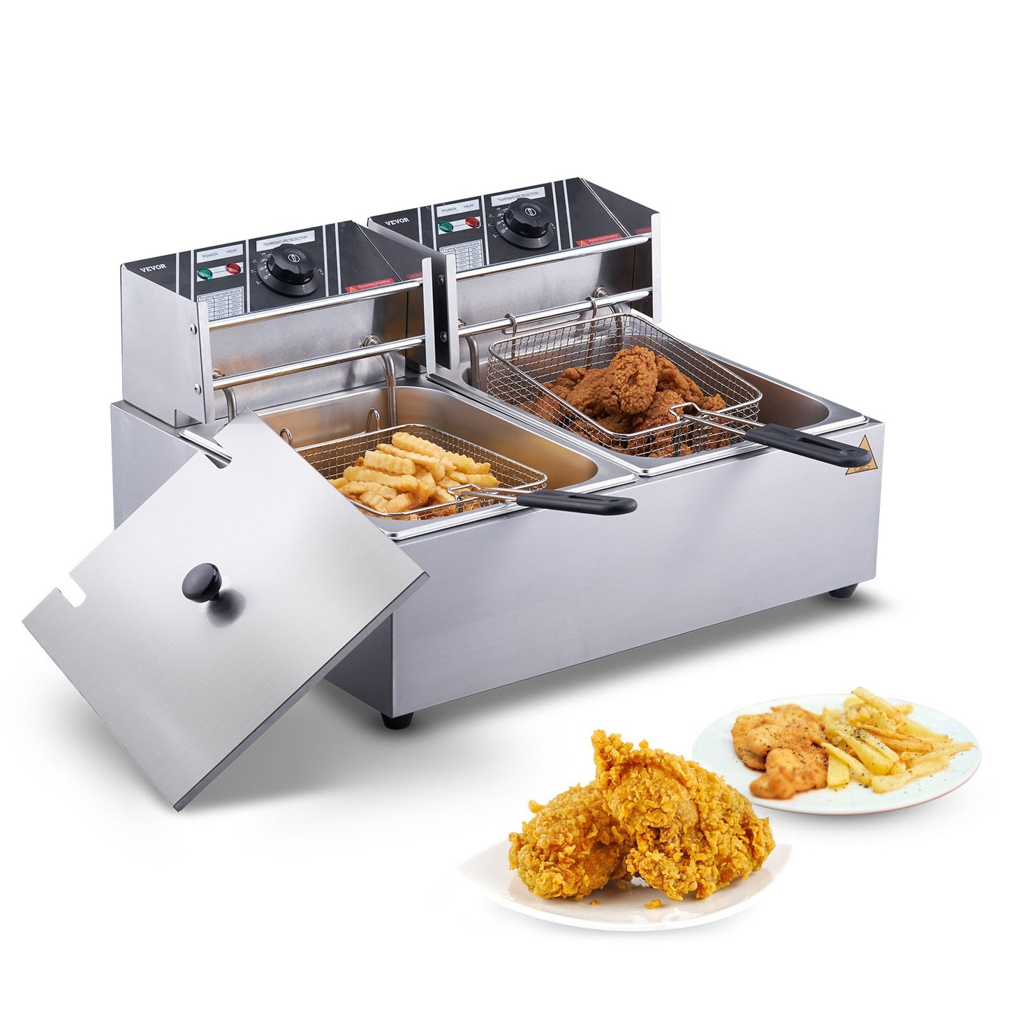 Kommersiell elektrisk fritös Fritös med bänkskiva Dubbla löstagbara tankar