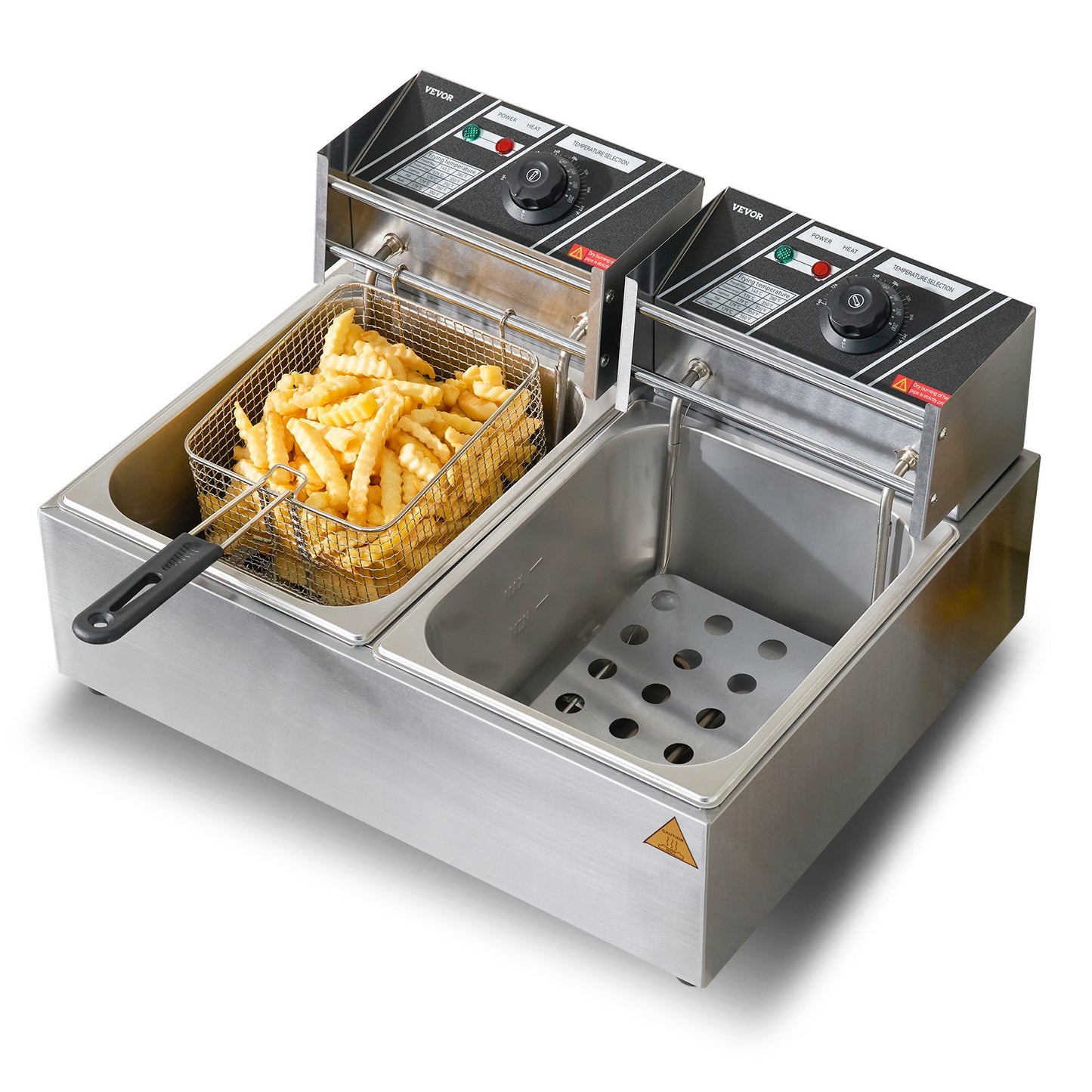 Kommersiell elektrisk fritös Fritös med bänkskiva Dubbla löstagbara tankar