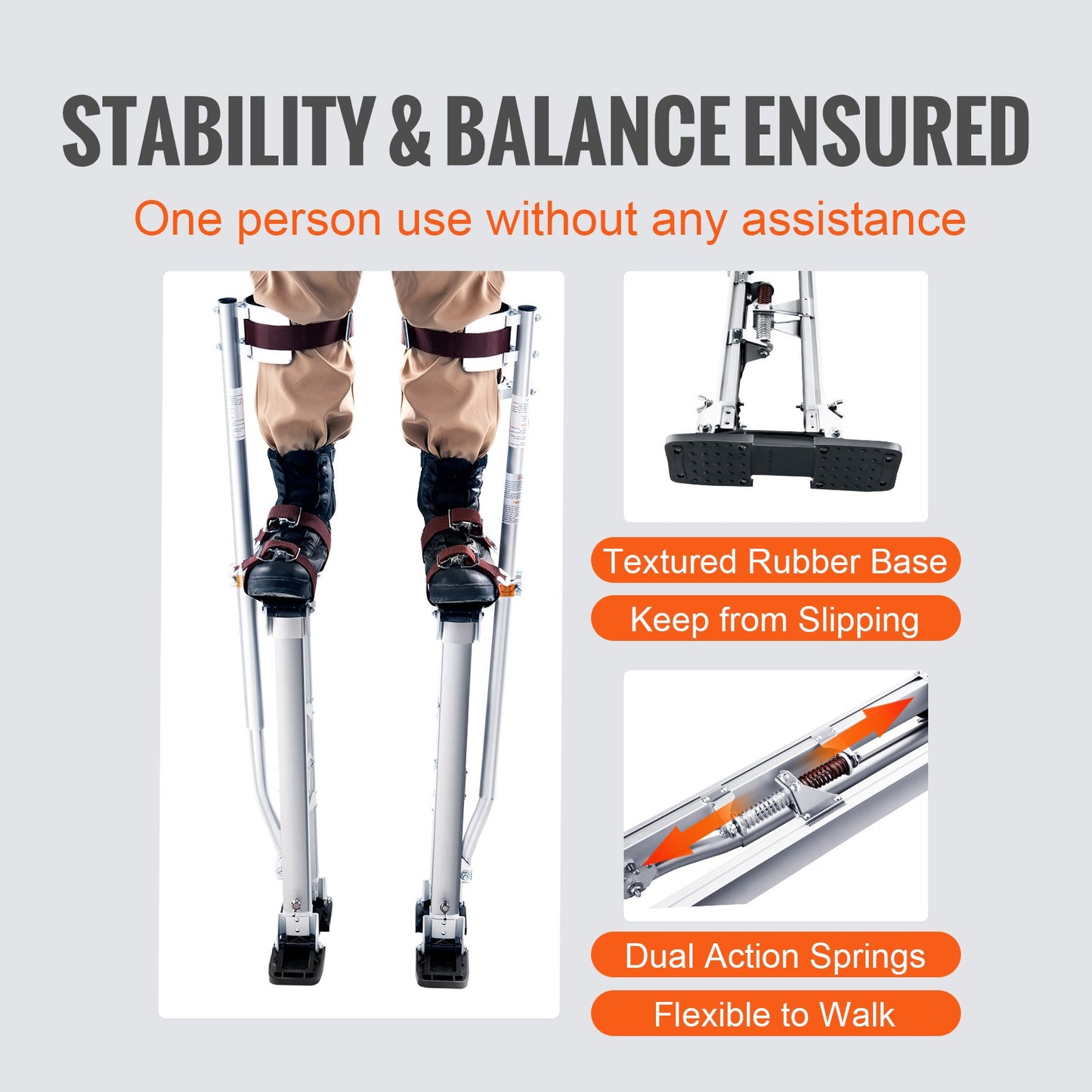 Gips styltor, 24''-40'' justerbara verktygsstyltar i aluminium med skyddande knäskydd, hållbara och halkfria arbetsstyltor för plåtmålning, promenader, tejpning, silver