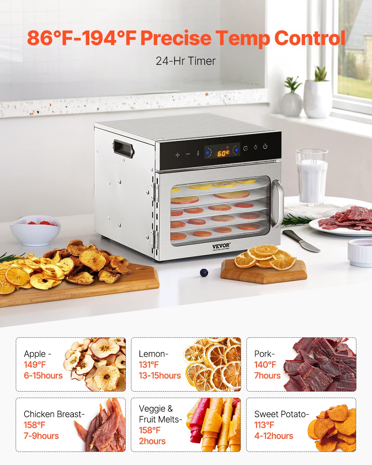 6 brickor mattorkarmaskin rostfritt stål 400W Jerky frukttorkning