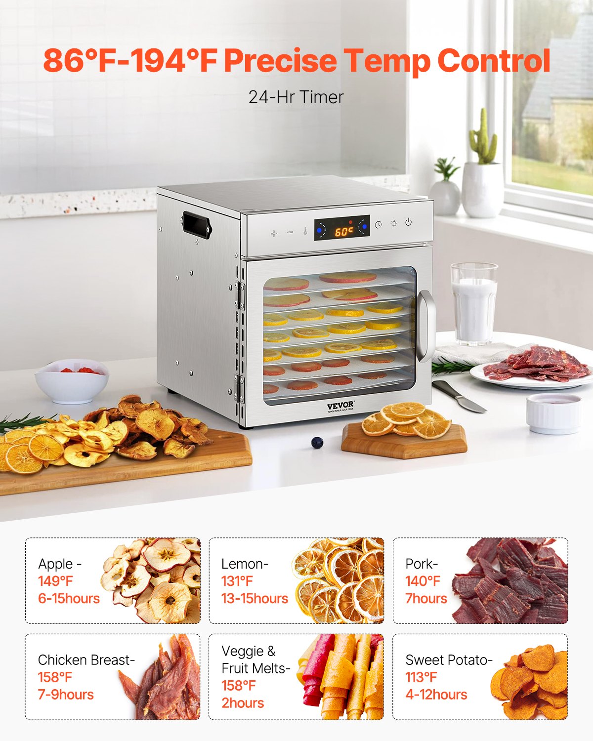 8 brickor mattorkarmaskin rostfritt stål 400W Jerky frukttorkning