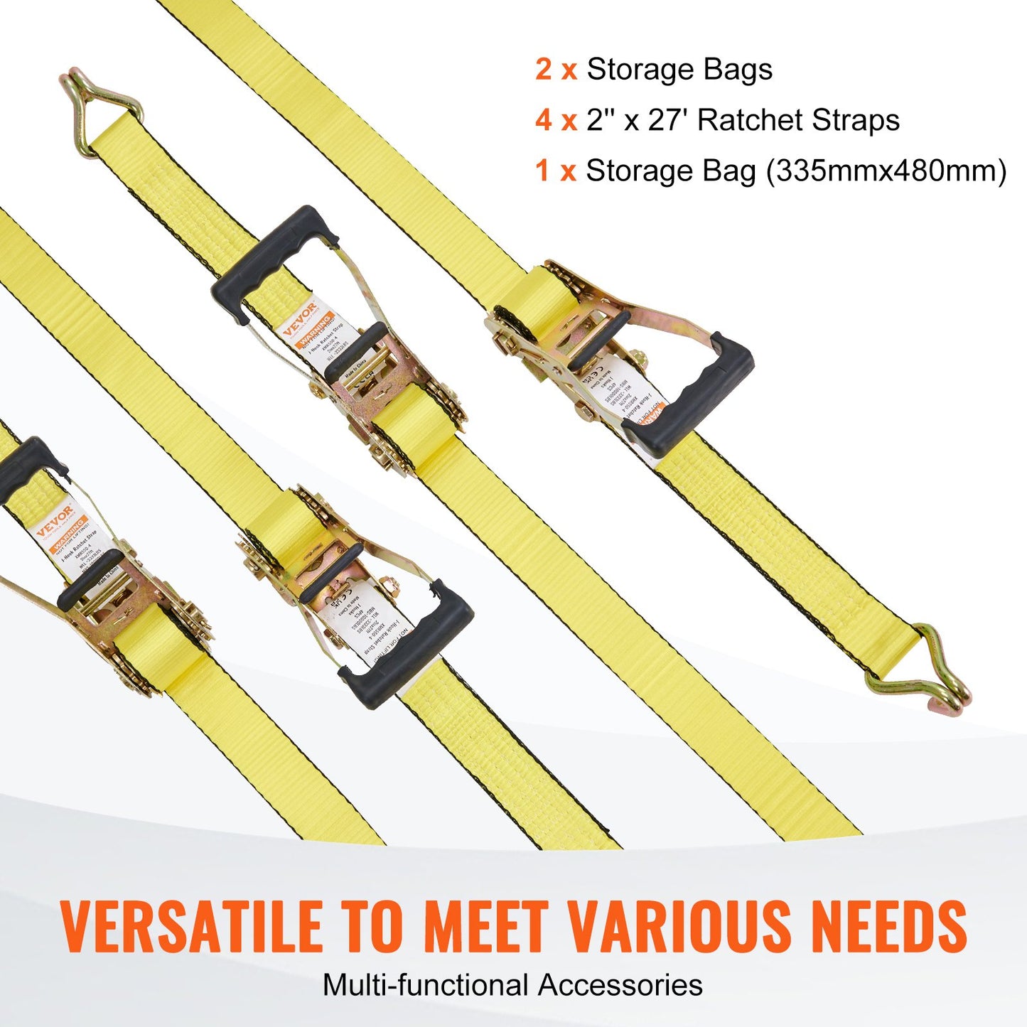 Ratschen-Spanngurte (4er-Pack), 10.000 lb Bruchfestigkeit, Doppel-J-Haken, inkl. 4 Premium-Ratschen-Spanngurte 2" x 27" mit gepolsterten Griffen, zum Transportieren sicherer Ladungen, Haushaltsgeräte, Rasengeräte