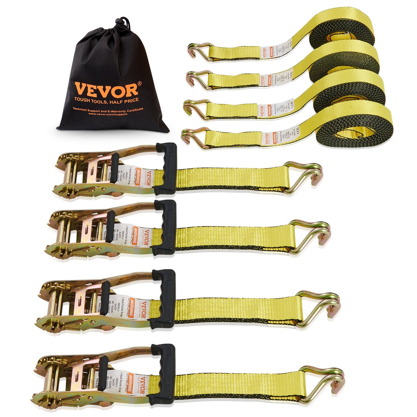 Ratschen-Spanngurte (4er-Pack), 10.000 lb Bruchfestigkeit, Doppel-J-Haken, inkl. 4 Premium-Ratschen-Spanngurte 2" x 27" mit gepolsterten Griffen, zum Transportieren sicherer Ladungen, Haushaltsgeräte, Rasengeräte
