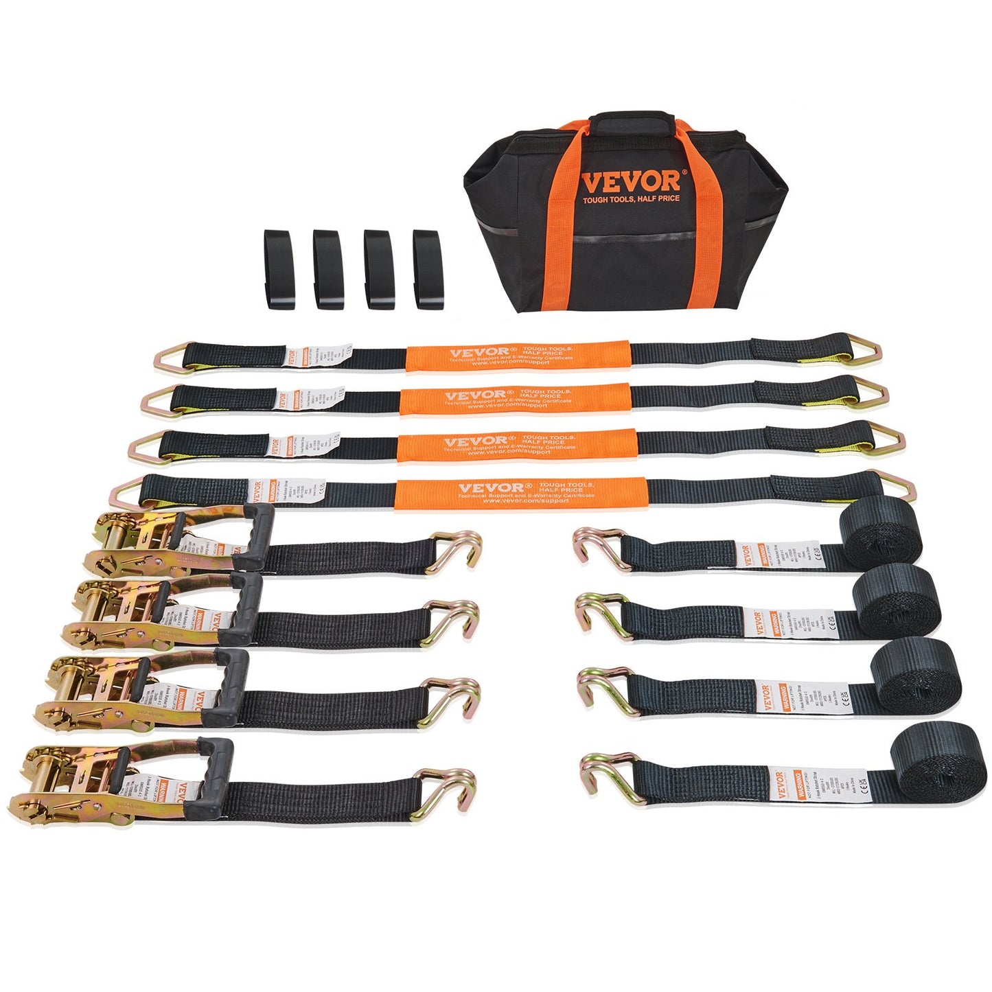 Ratchet Tie Down Straps (4PK), 11128 lb Breaking Strength, Double J-Hook Includes 4 Premium 2" x 8" Ratchet Tie Downs with Padded Handles, for Moving Load Securing, Appliances, Lawns