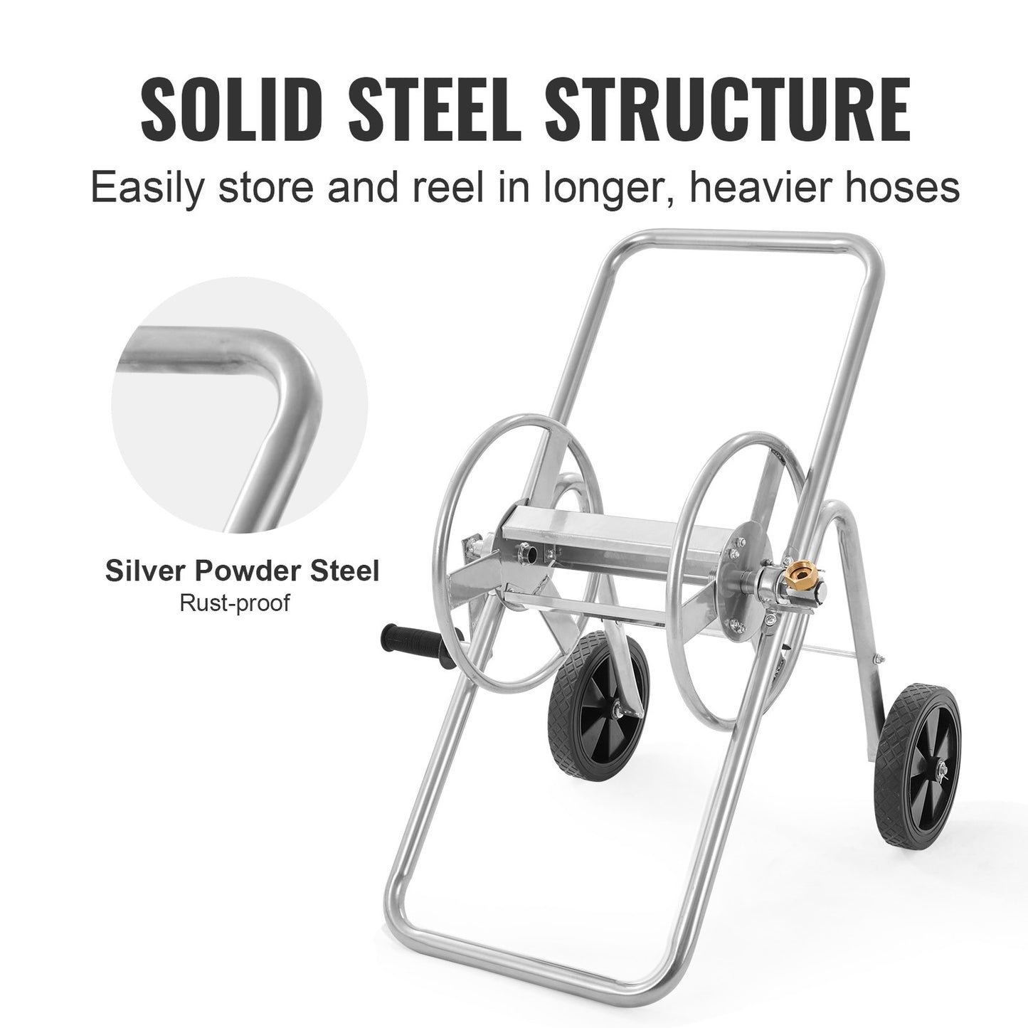 Hose Reel Cart, Holds Up to 175 Feet of 5/8'' Hose (Hose Not Included), Garden Water Hose Carts Mobile Tools with Wheels, Heavy Duty Powder Coated Steel Outdoor Planter for Garden, Yard, Lawn