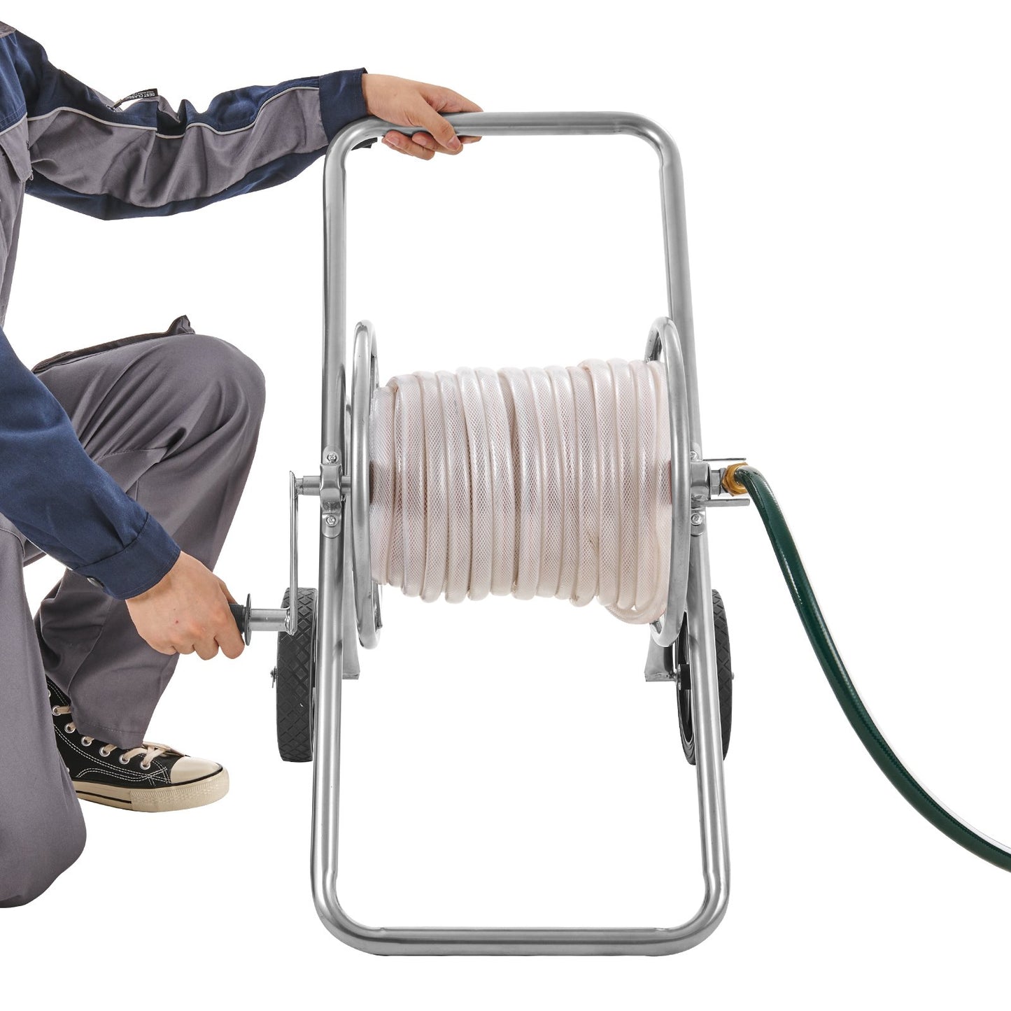 Hose Reel Cart, Holds Up to 175 Feet of 5/8'' Hose (Hose Not Included), Garden Water Hose Carts Mobile Tools with Wheels, Heavy Duty Powder Coated Steel Outdoor Planter for Garden, Yard, Lawn
