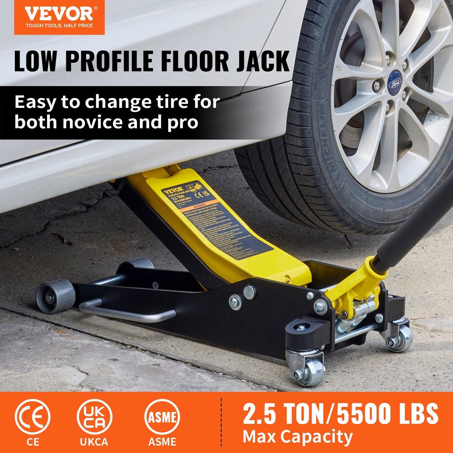 Floor jack, 2.5 ton low profile floor jack, aluminum and steel racing floor jack with dual piston quick lift pump, floor jack lifting range 95 mm-475 mm