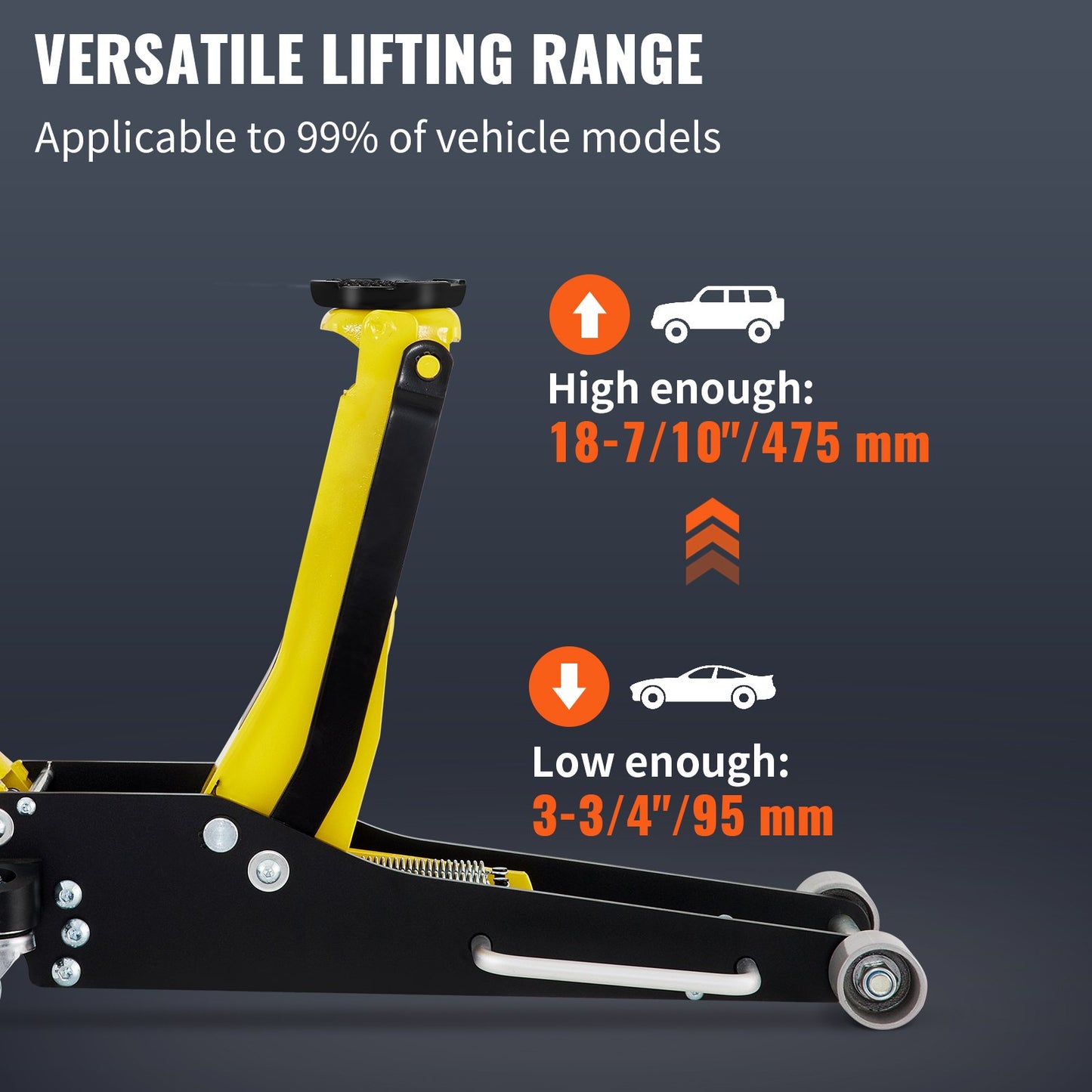 Floor jack, 2.5 ton low profile floor jack, aluminum and steel racing floor jack with dual piston quick lift pump, floor jack lifting range 95 mm-475 mm