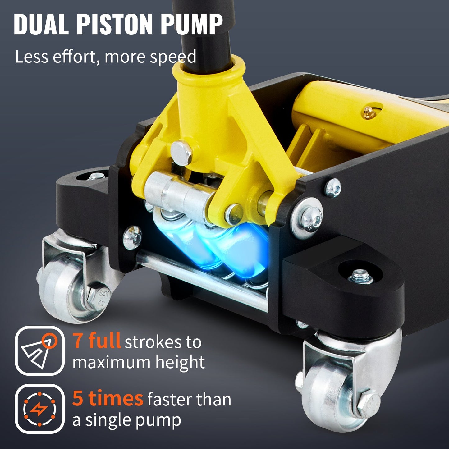 Floor jack, 2.5 ton low profile floor jack, aluminum and steel racing floor jack with dual piston quick lift pump, floor jack lifting range 95 mm-475 mm