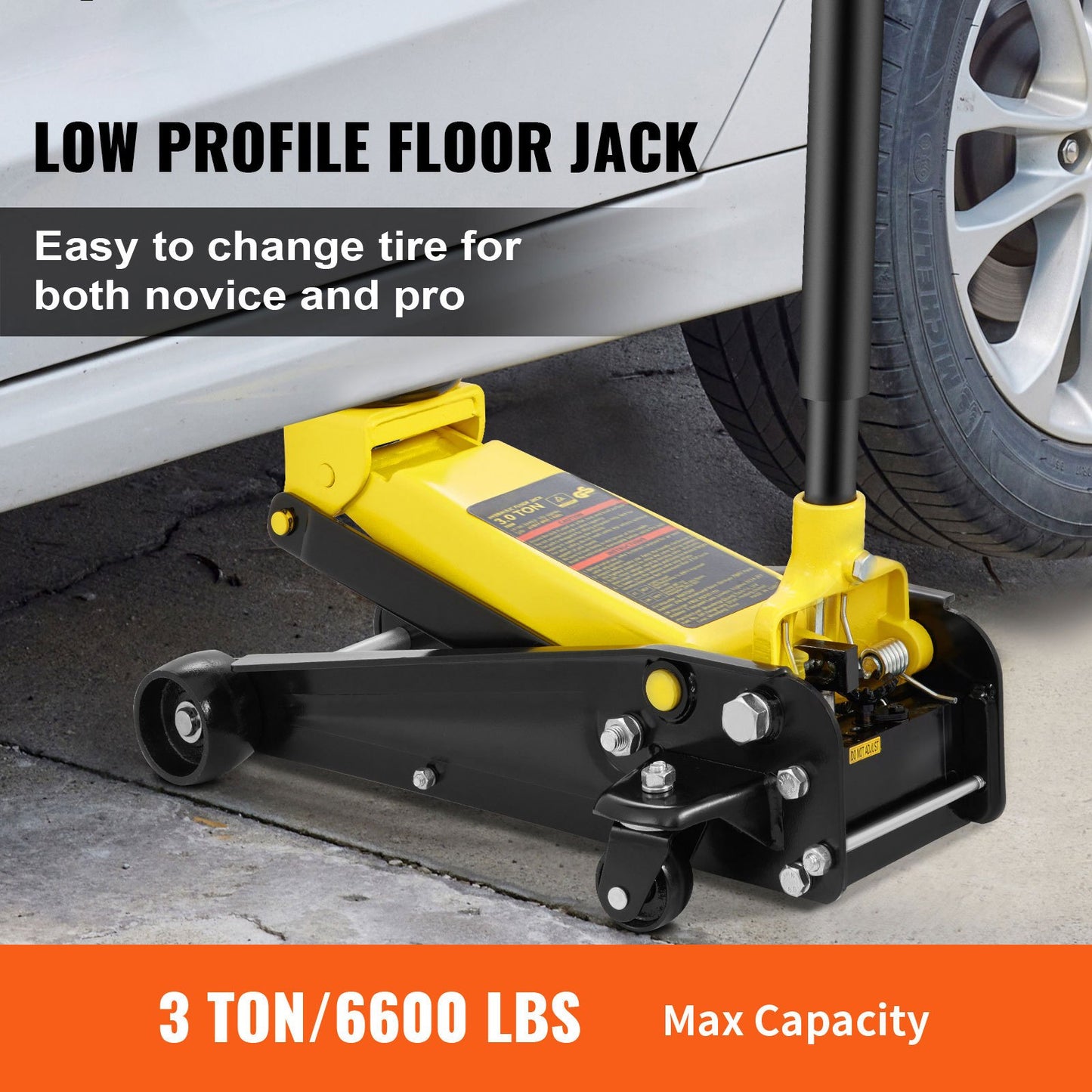 Low Profile Floor Jack 3 Ton Heavy Steel Single Kolv Hydraulpump
