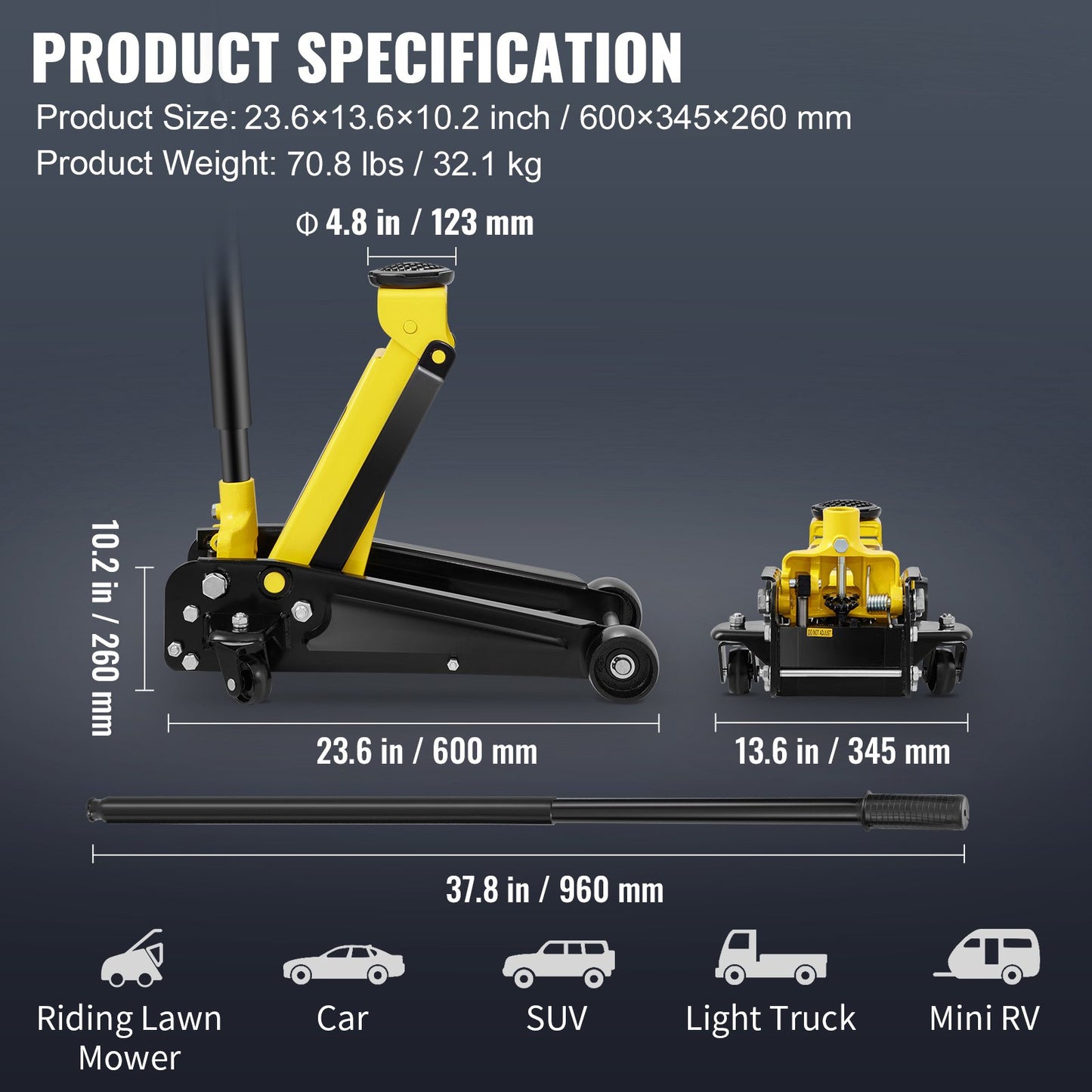 Low Profile Floor Jack 3 Ton Heavy Steel Single Kolv Hydraulpump
