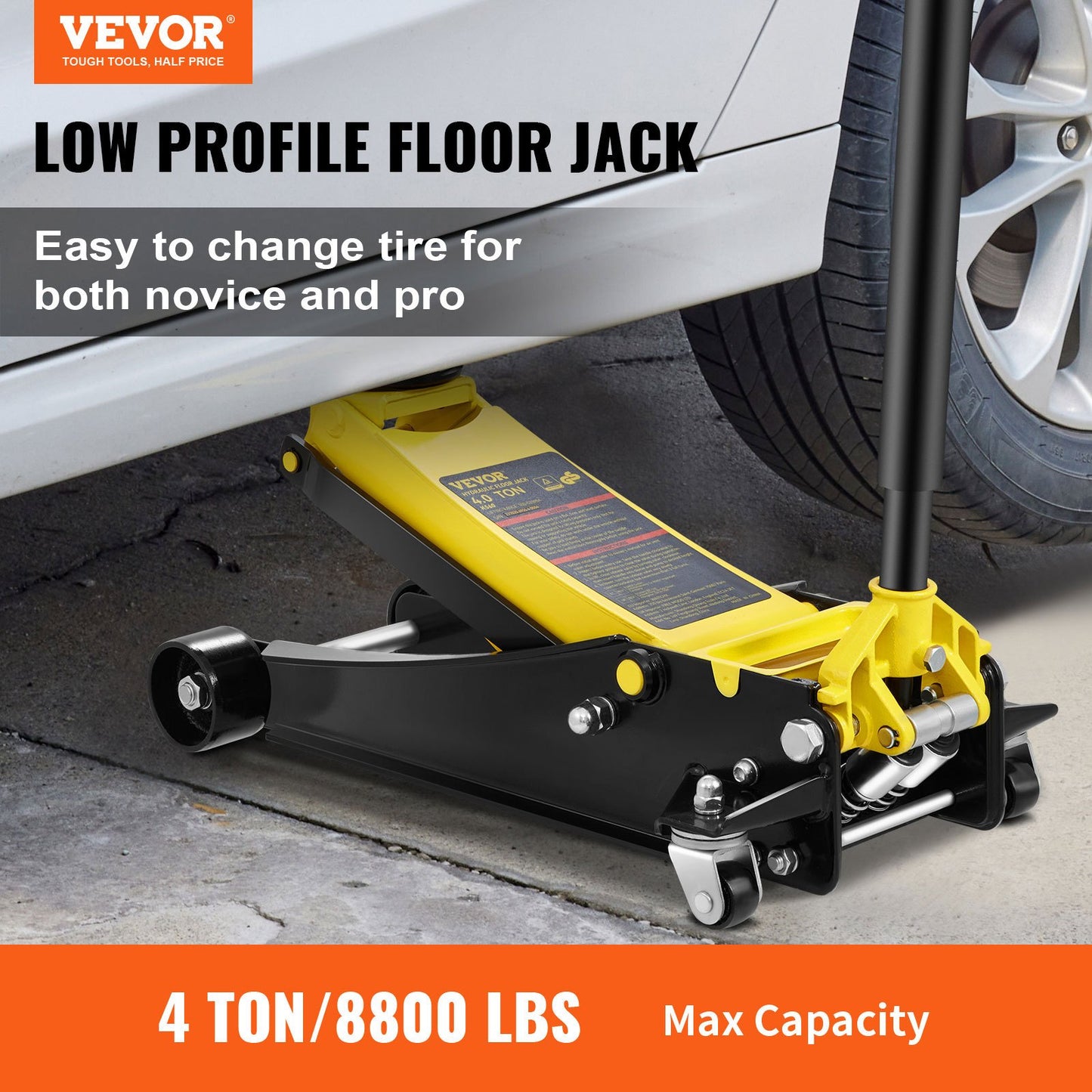 Low Profile Golvjack 4 Ton Heavy Duty Steel Dual Piston Rapid Pump