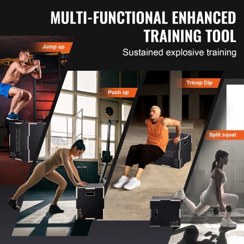 3 i 1 Plyometric Jump Box, 20/18/16 tums Plyo Box, Platform & Jumping Agility Box, Anti-Slip Fitness Exercise Step Up Box för hemmagymträning, konditionsstyrketräning, svart | EU